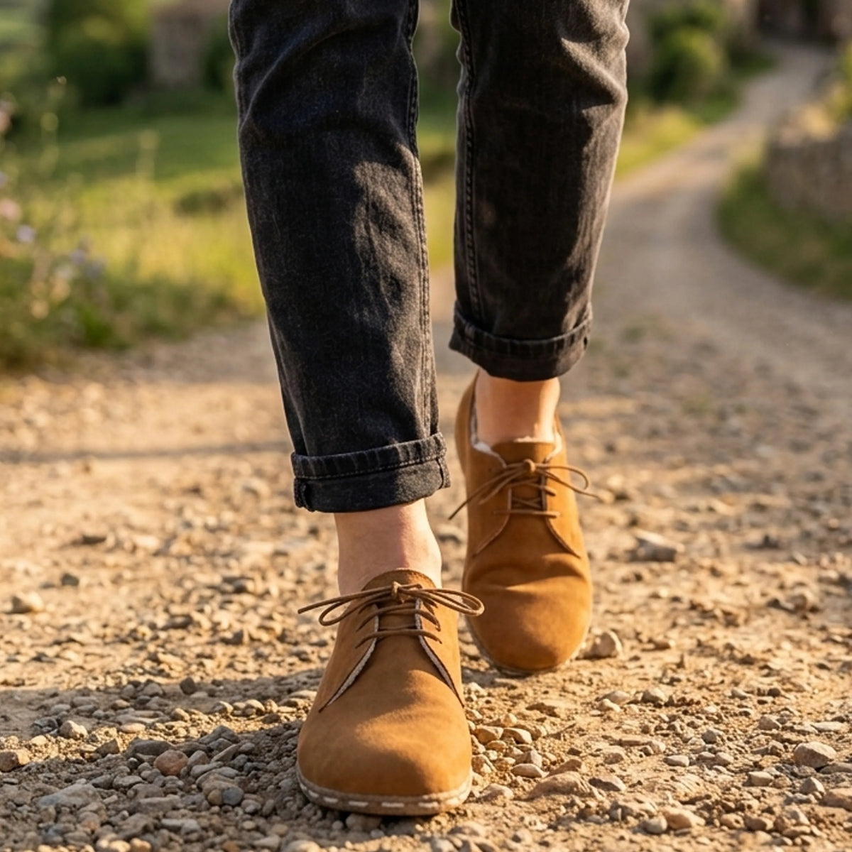 Nubuck Barefoot Oxford Shoes — Leather Sole – Tan