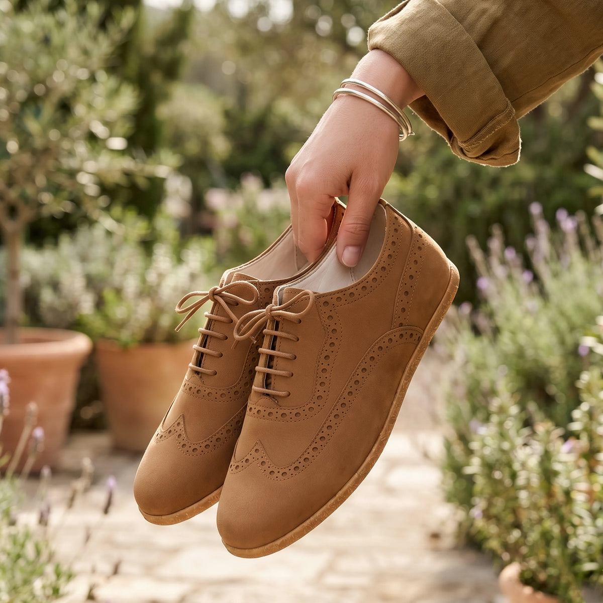 Nubuck Barefoot Moccasin Shoes – Classic Sole — Leather Sole – Tan