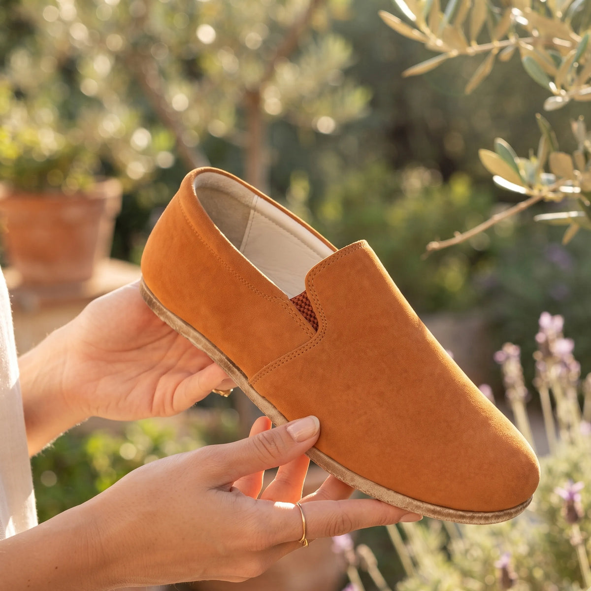 Nubuck Barefoot Slip-On Shoes – Classic Sole — Leather Sole – Tan