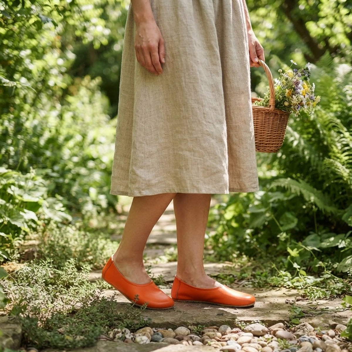 Smooth Barefoot Ballet Shoes – Rubber Sole – Orange