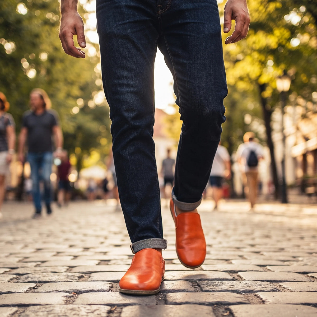 Smooth Barefoot Slip-On Shoes – Classic Sole — Leather Sole – Orange