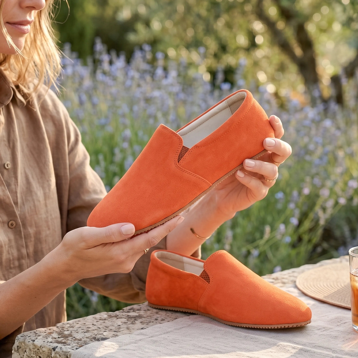 Suede Barefoot Slip-On Shoes – Rubber Sole – Orange