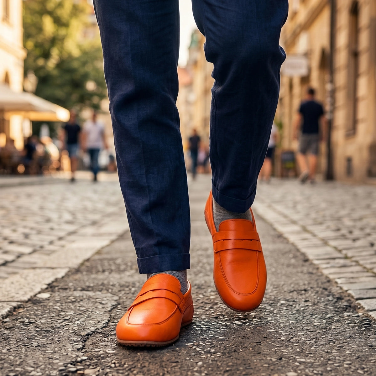 Smooth Barefoot Penny Loafer Shoes – Rubber Sole – Orange