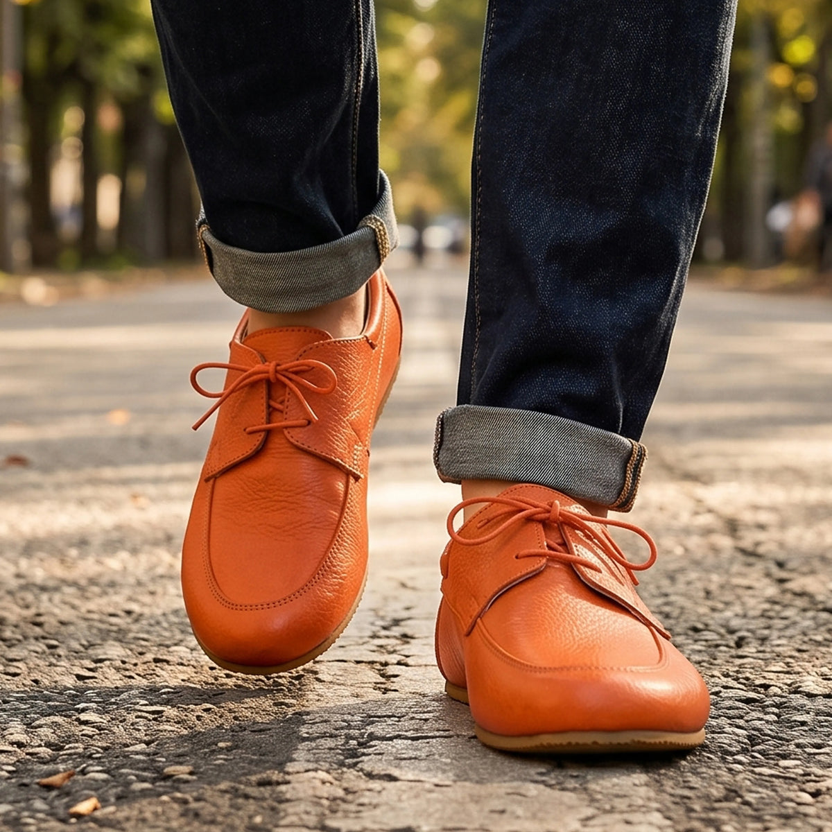 Smooth Barefoot Laces Penny Loafer Shoes – Rubber Sole – Orange