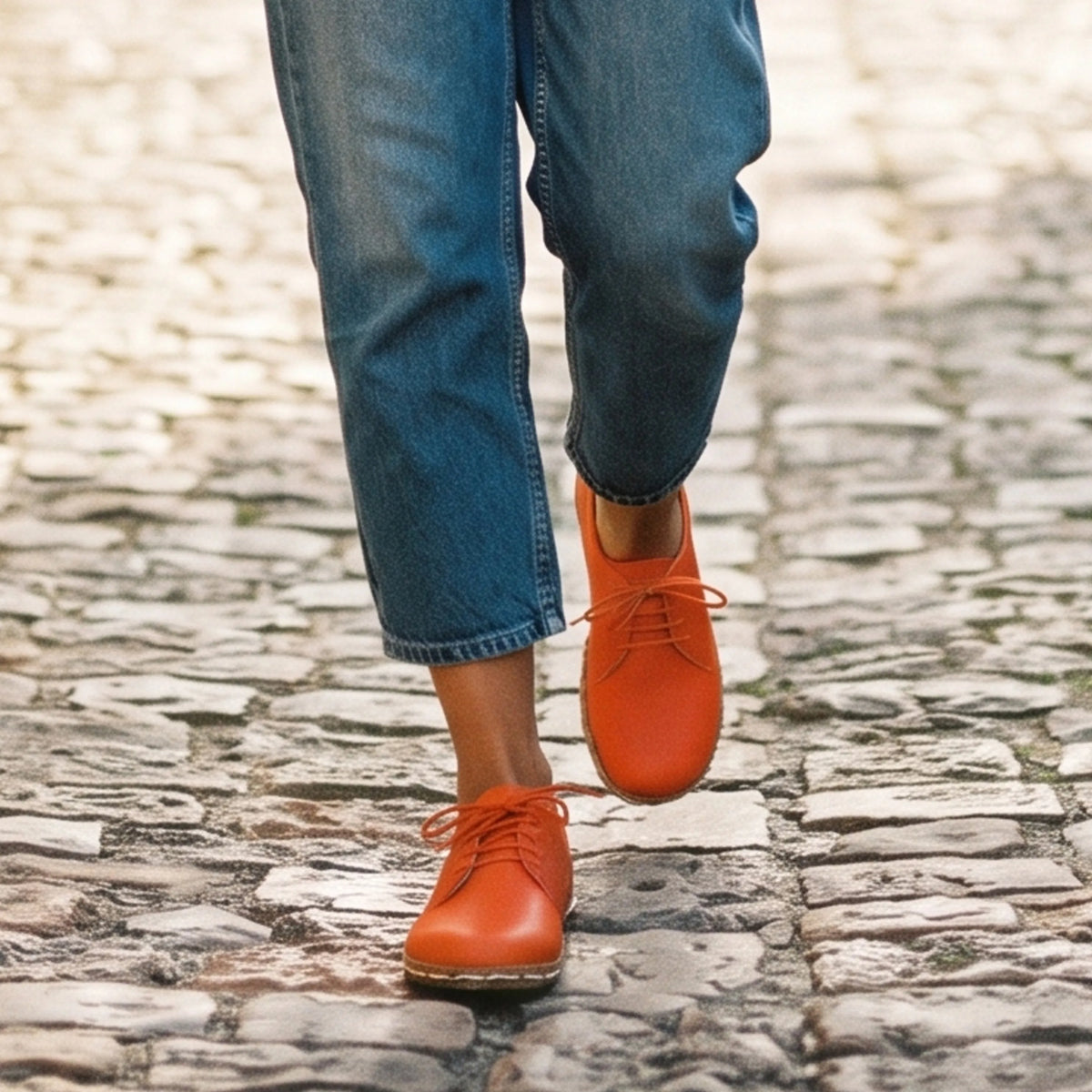Smooth Barefoot Oxford Shoes — Leather Sole – Orange