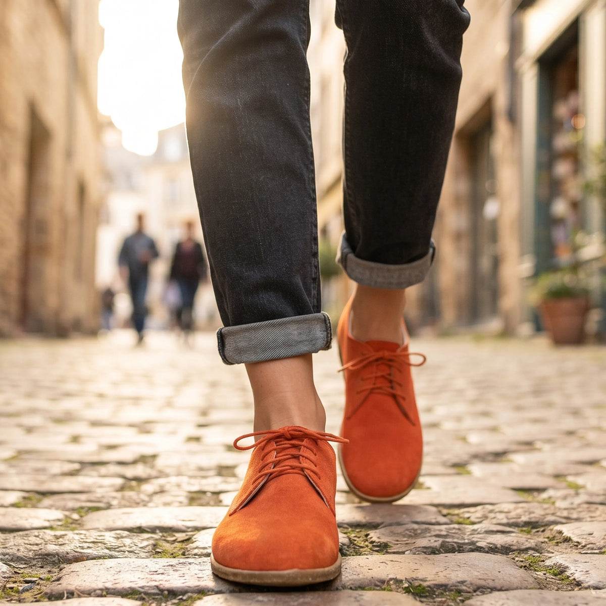 Suede Barefoot Oxford Shoes – Classic Sole — Leather Sole – Orange