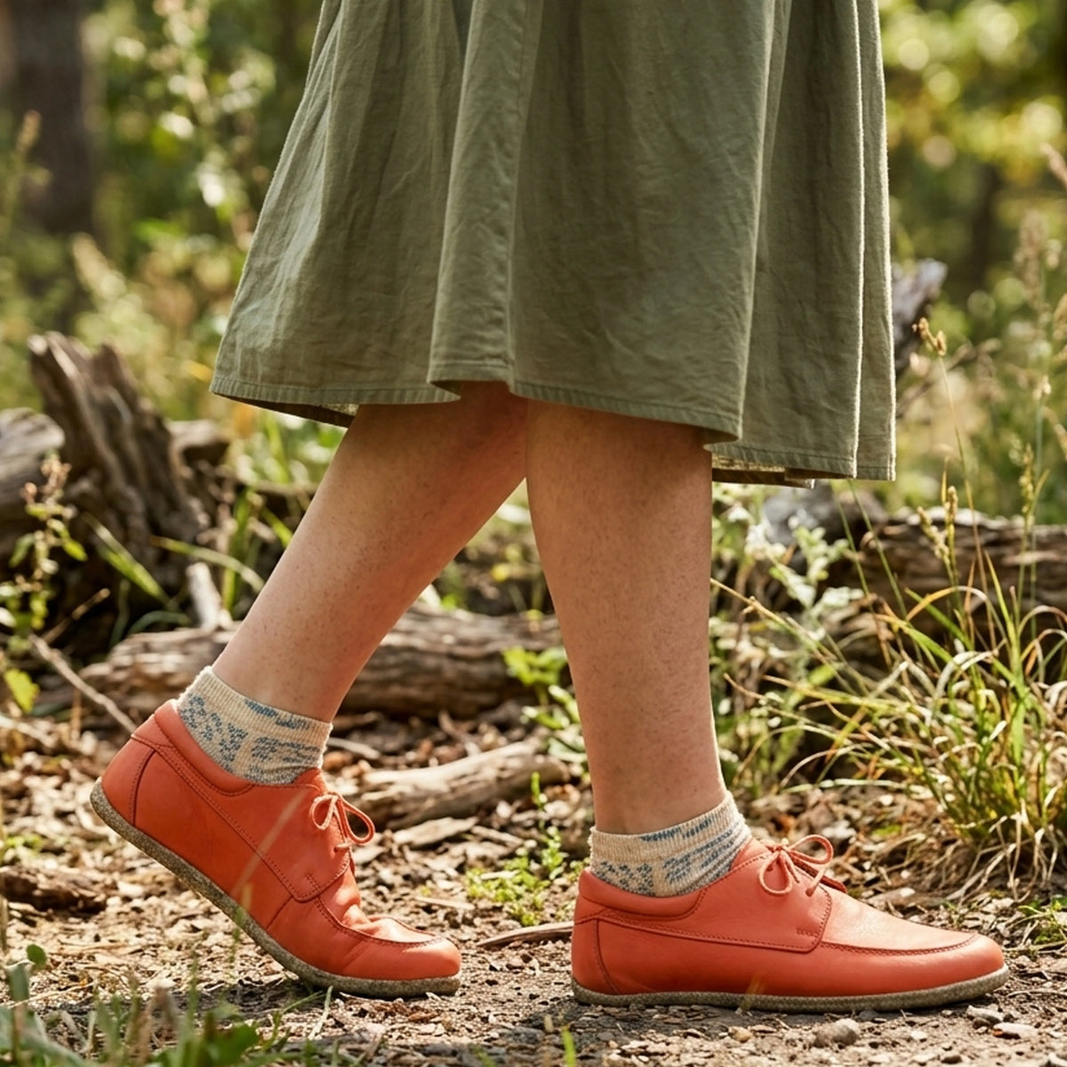 Smooth Barefoot Laces Penny Loafer Shoes – Classic Sole — Leather Sole – Orange