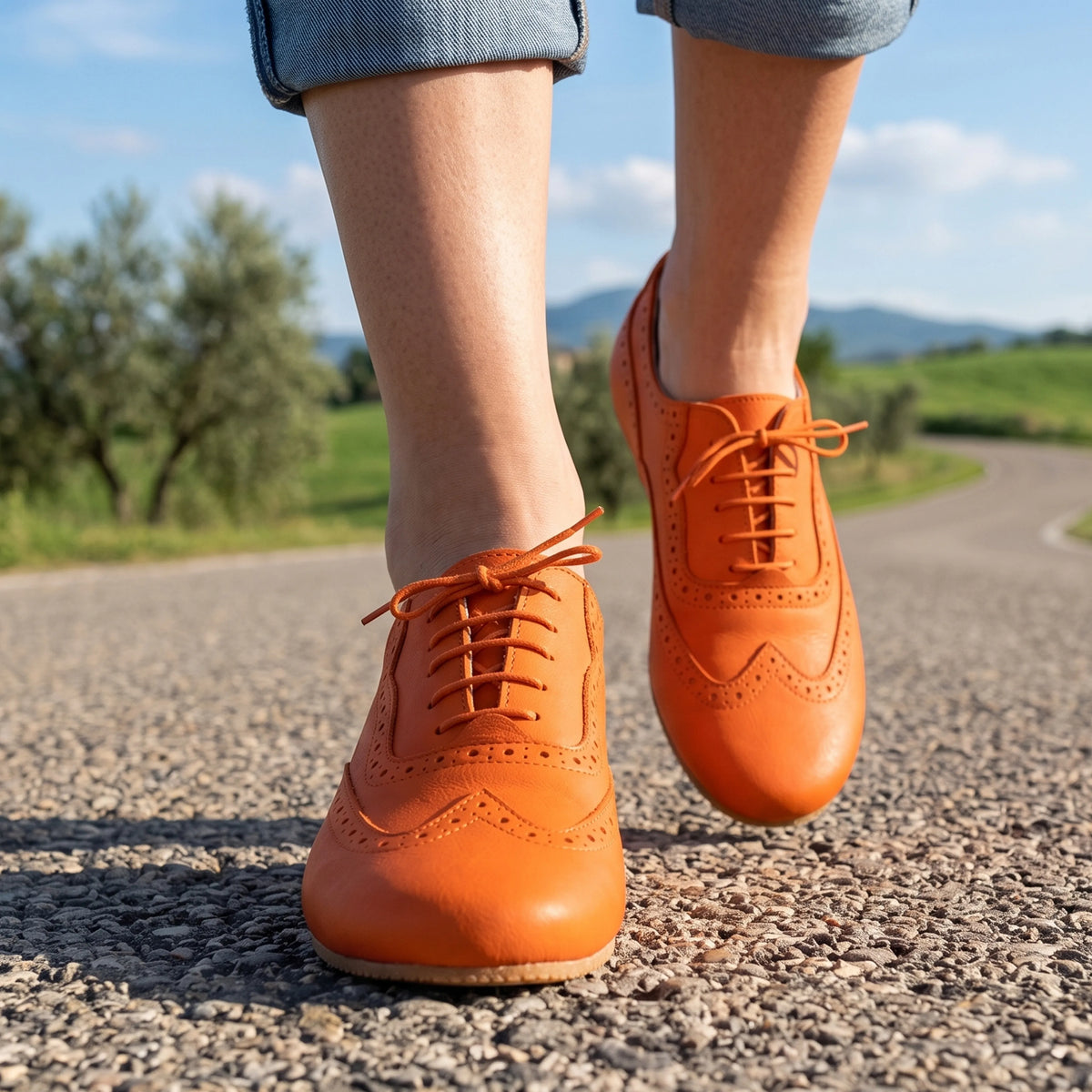 Smooth Barefoot Moccasin Shoes – Rubber Sole – Orange