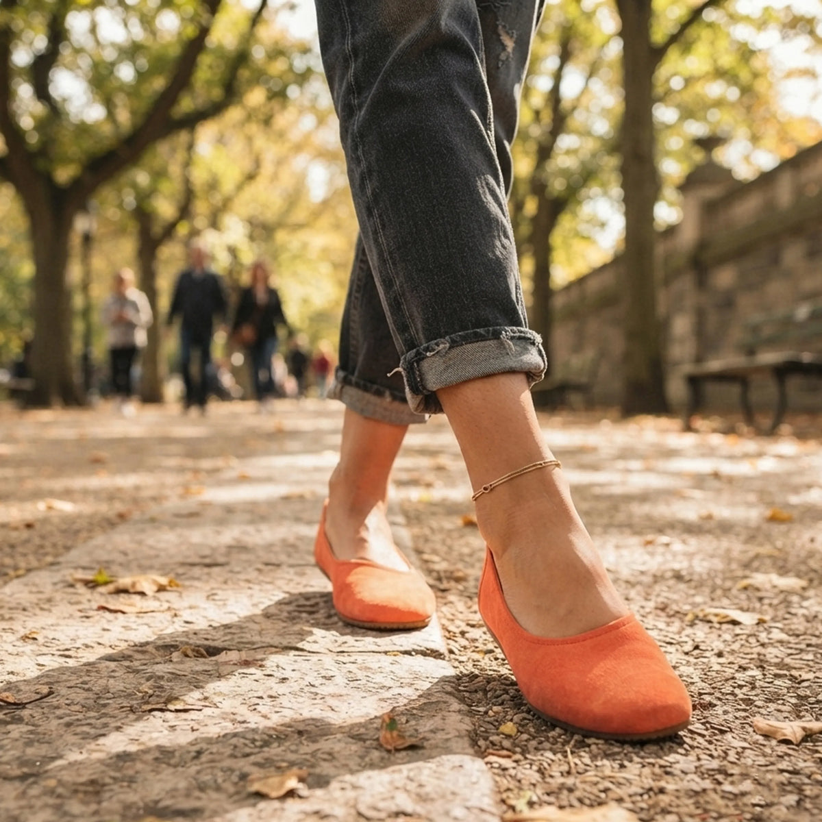 Suede Barefoot Ballet Shoes – Rubber Sole – Orange
