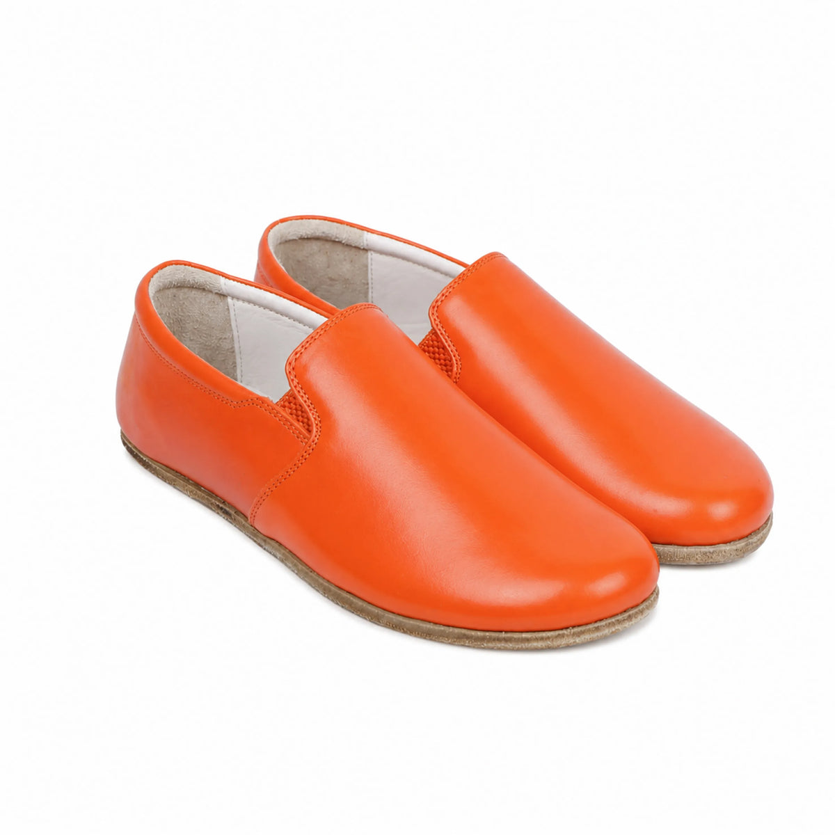 Smooth Barefoot Slip-On Shoes – Classic Sole — Leather Sole – Orange