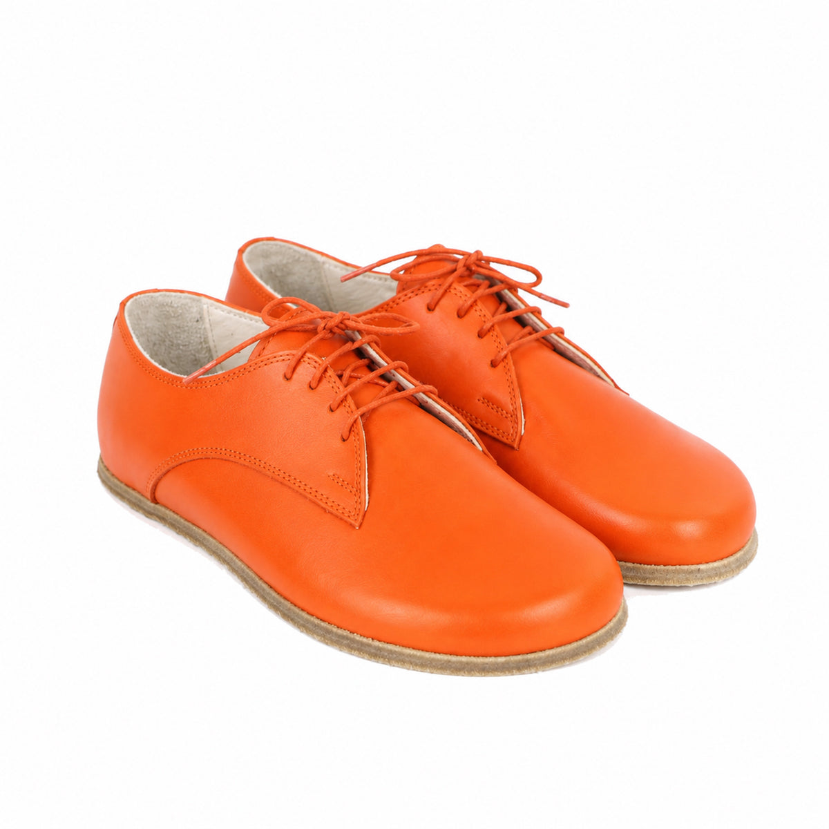 Smooth Barefoot Oxford Shoes – Classic Sole — Leather Sole – Orange