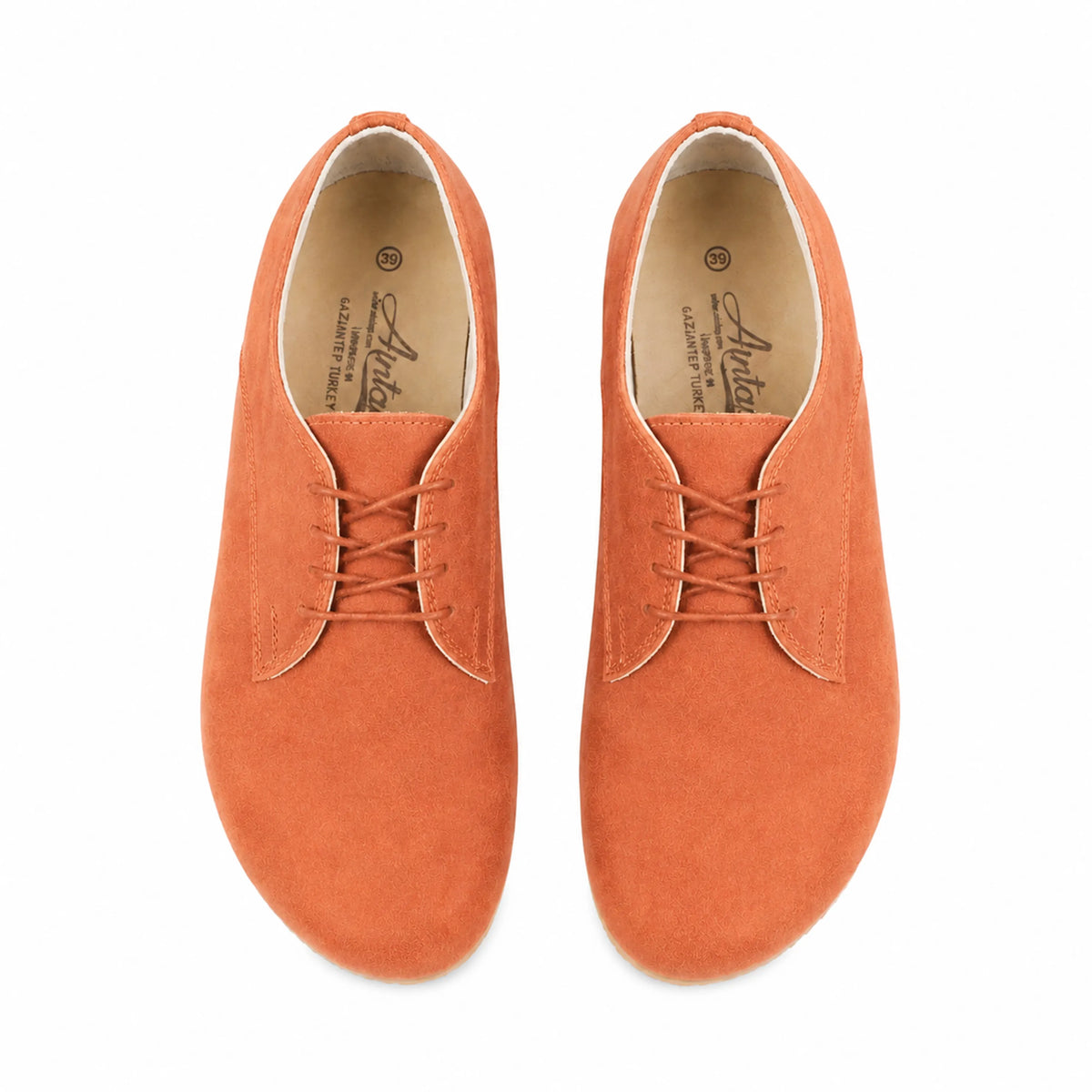 Suede Barefoot Oxford Shoes — Leather Sole – Orange