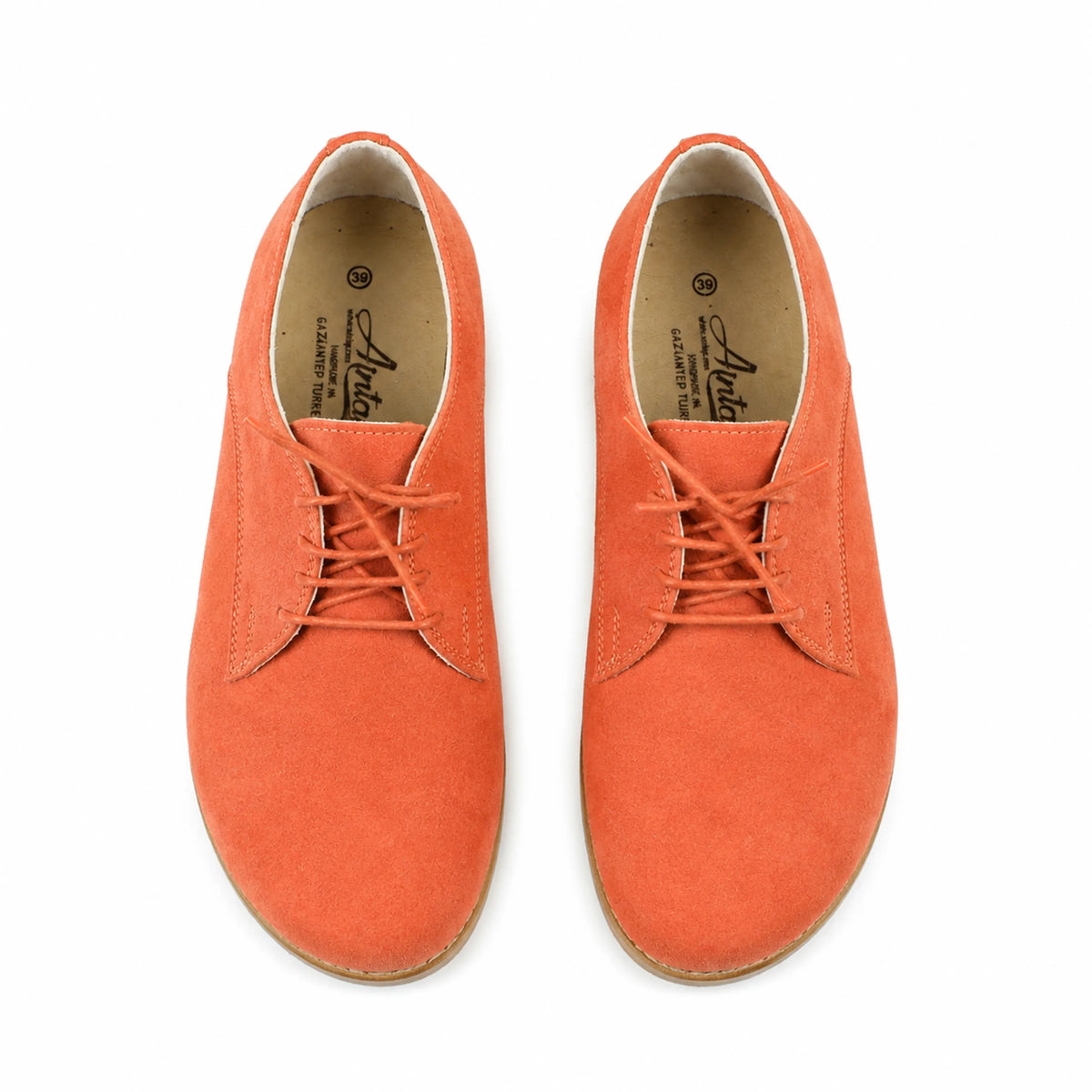 Suede Barefoot Oxford Shoes – Classic Sole — Leather Sole – Orange