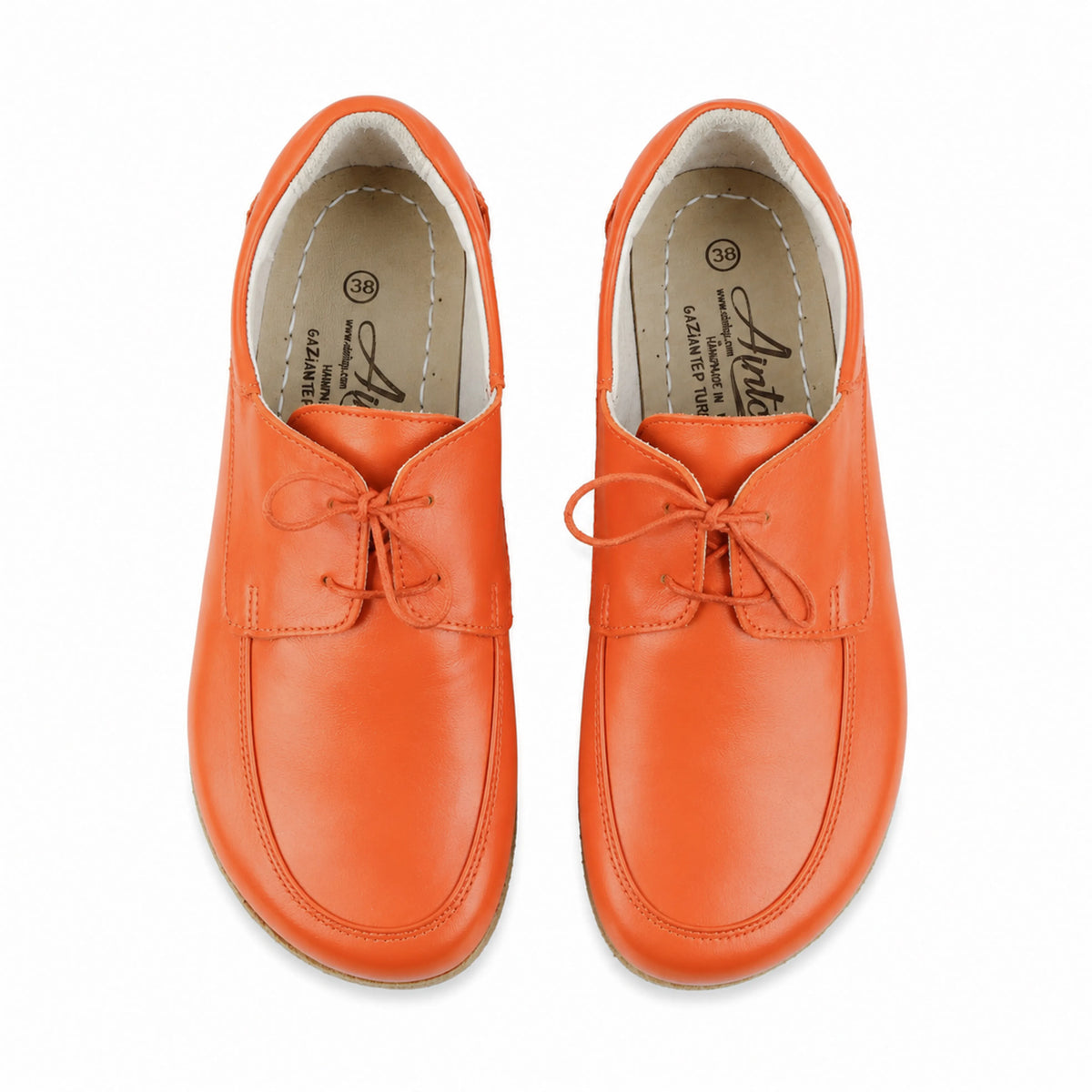 Smooth Barefoot Laces Penny Loafer Shoes – Classic Sole — Leather Sole – Orange