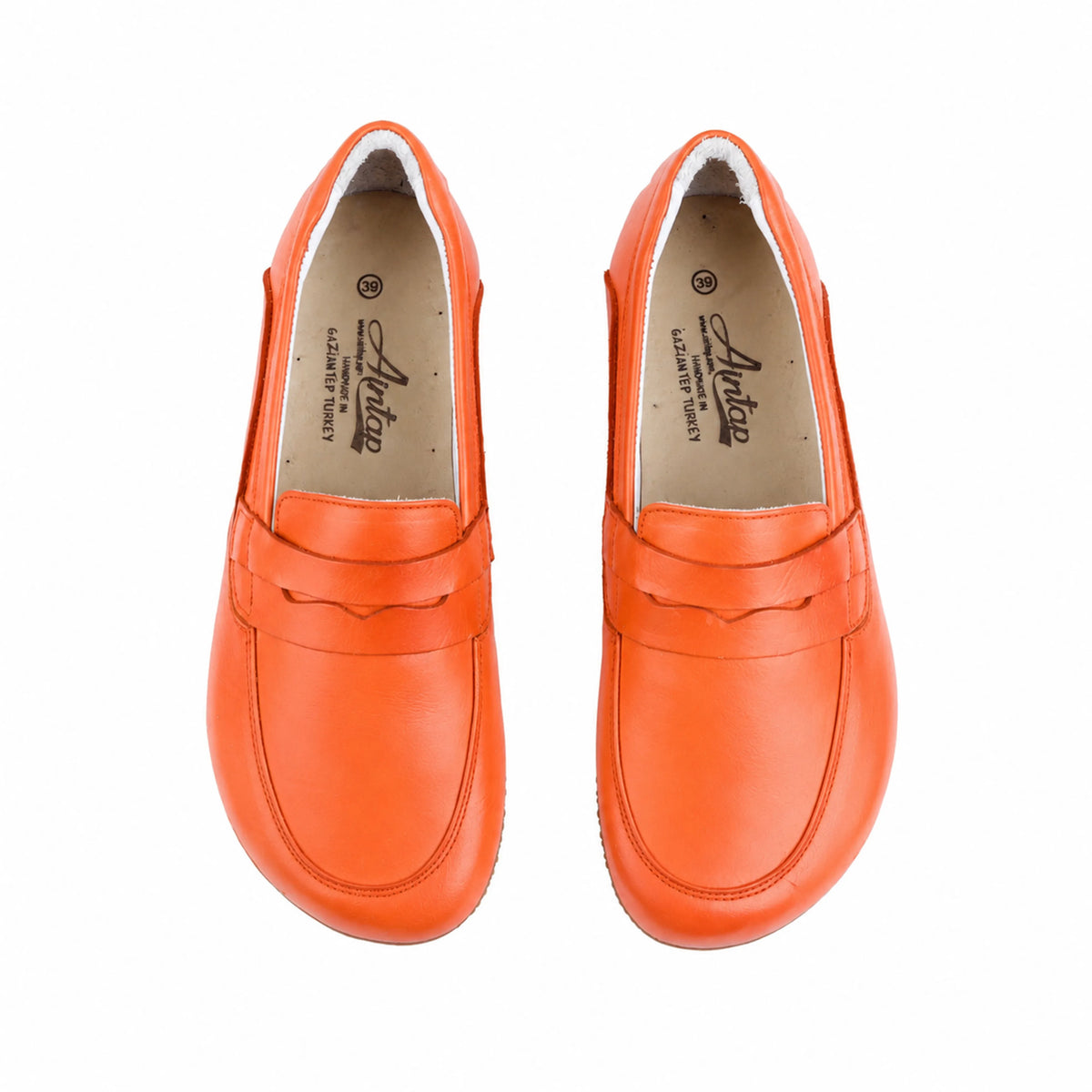 Smooth Barefoot Penny Loafer Shoes – Rubber Sole – Orange