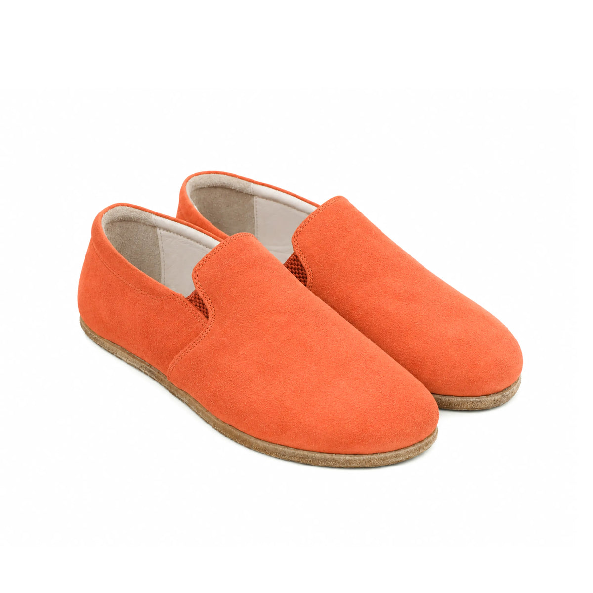 Suede Barefoot Slip-On Shoes – Classic Sole — Leather Sole – Orange