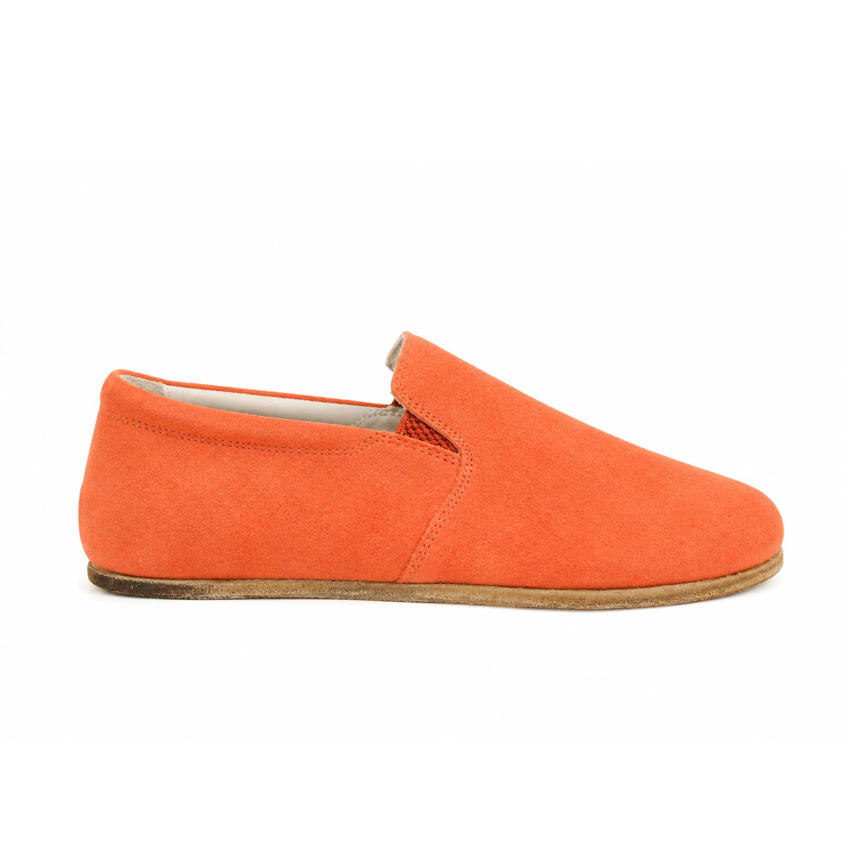 Suede Barefoot Slip-On Shoes – Classic Sole — Leather Sole – Orange