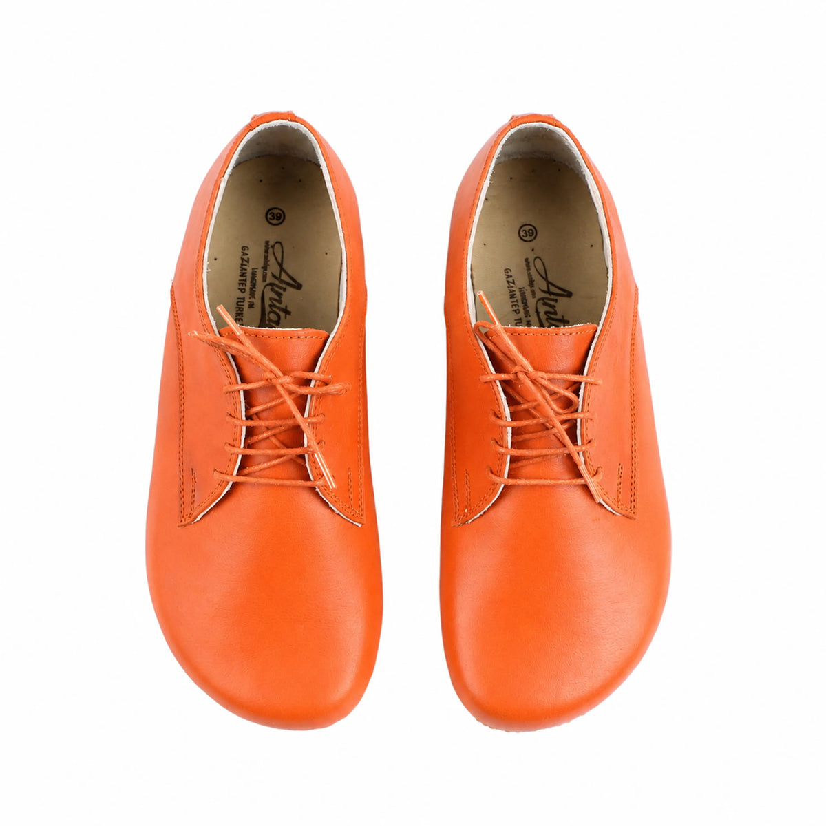 Smooth Barefoot Oxford Shoes – Classic Sole — Leather Sole – Orange