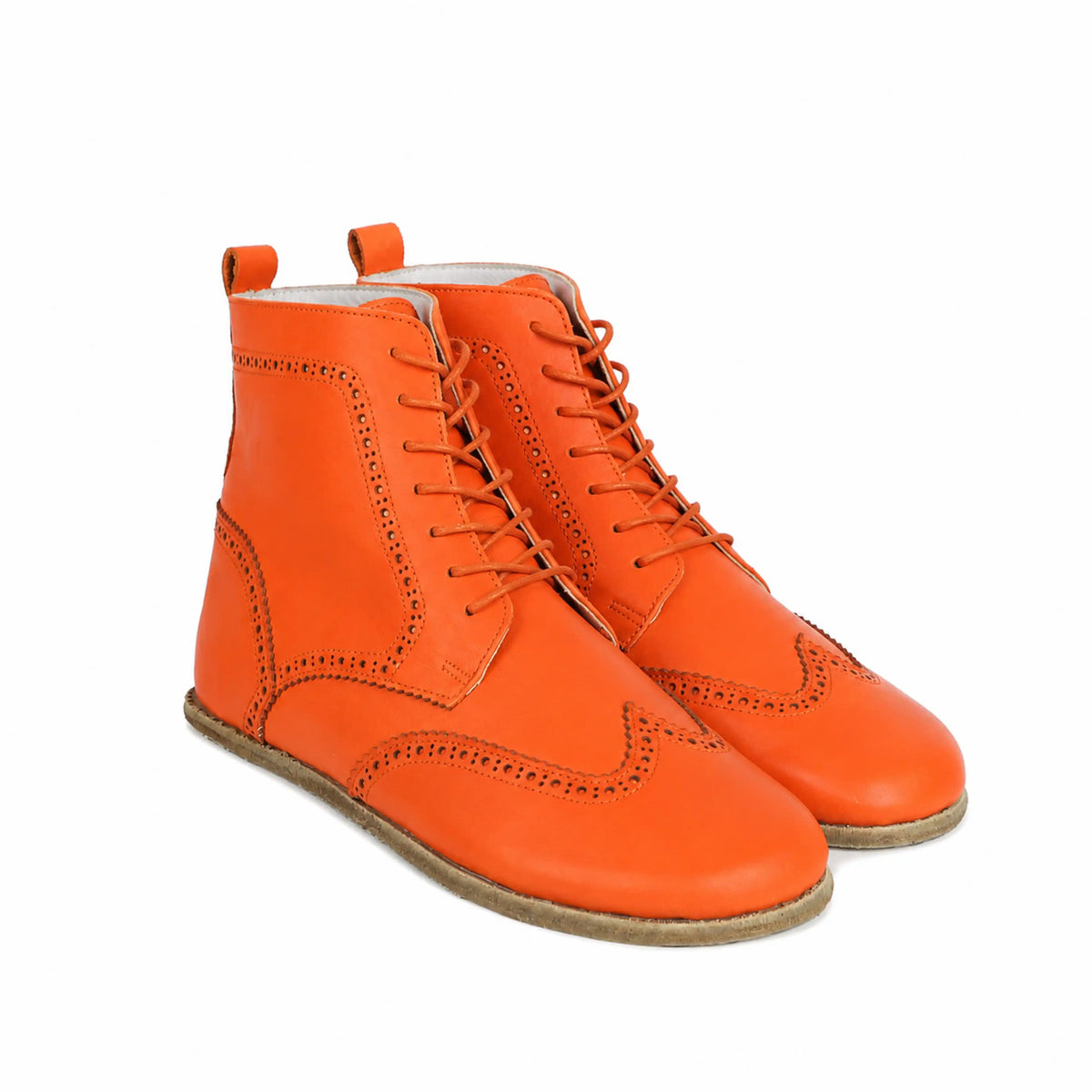 Smooth Barefoot Moccasin Boots Shoes – Classic Sole — Leather Sole – Orange