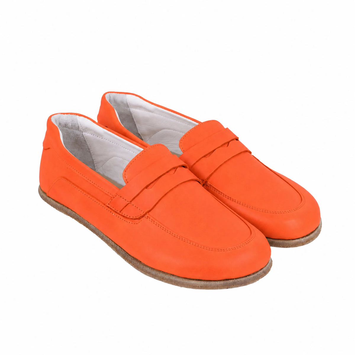 Smooth Barefoot Penny Loafer Shoes – Classic Sole — Leather Sole – Orange
