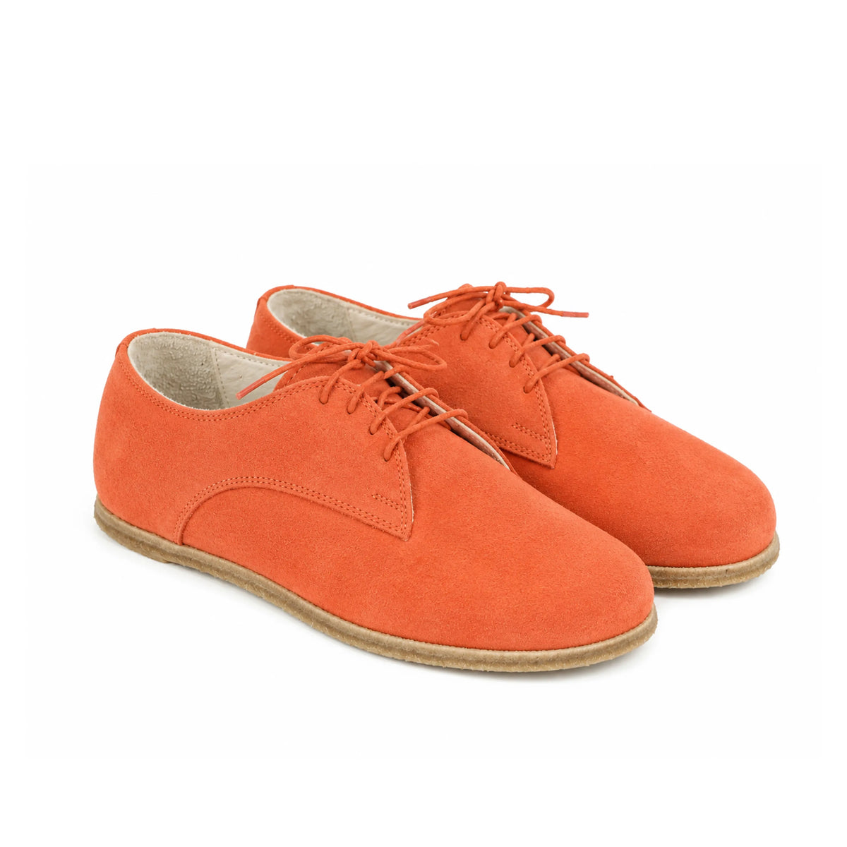 Suede Barefoot Oxford Shoes – Classic Sole — Leather Sole – Orange