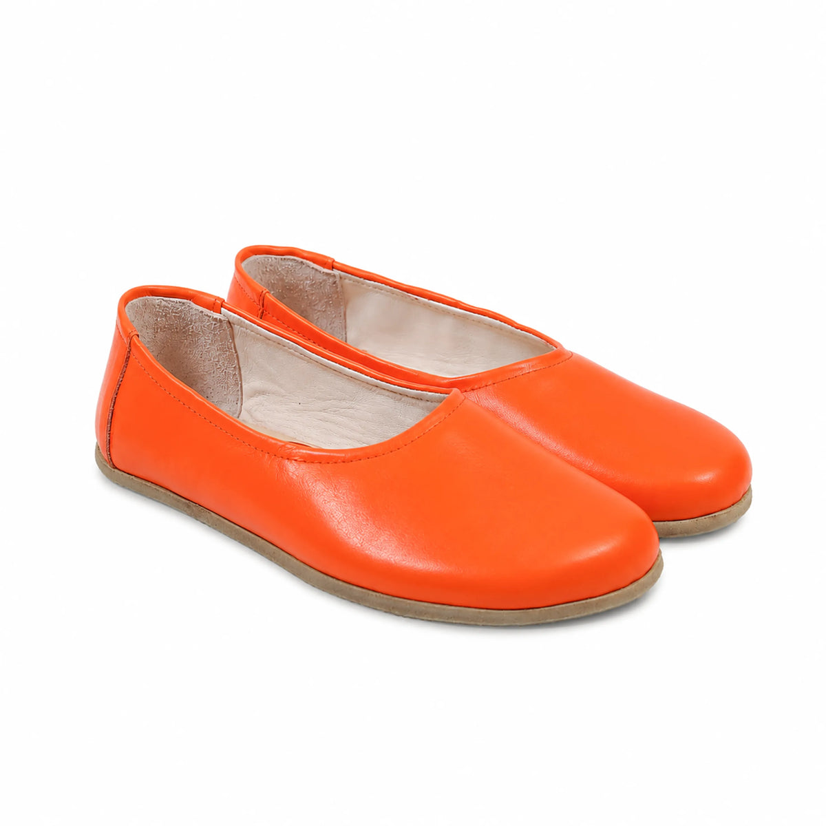 Smooth Barefoot Ballet Shoes – Classic Sole — Leather Sole – Orange