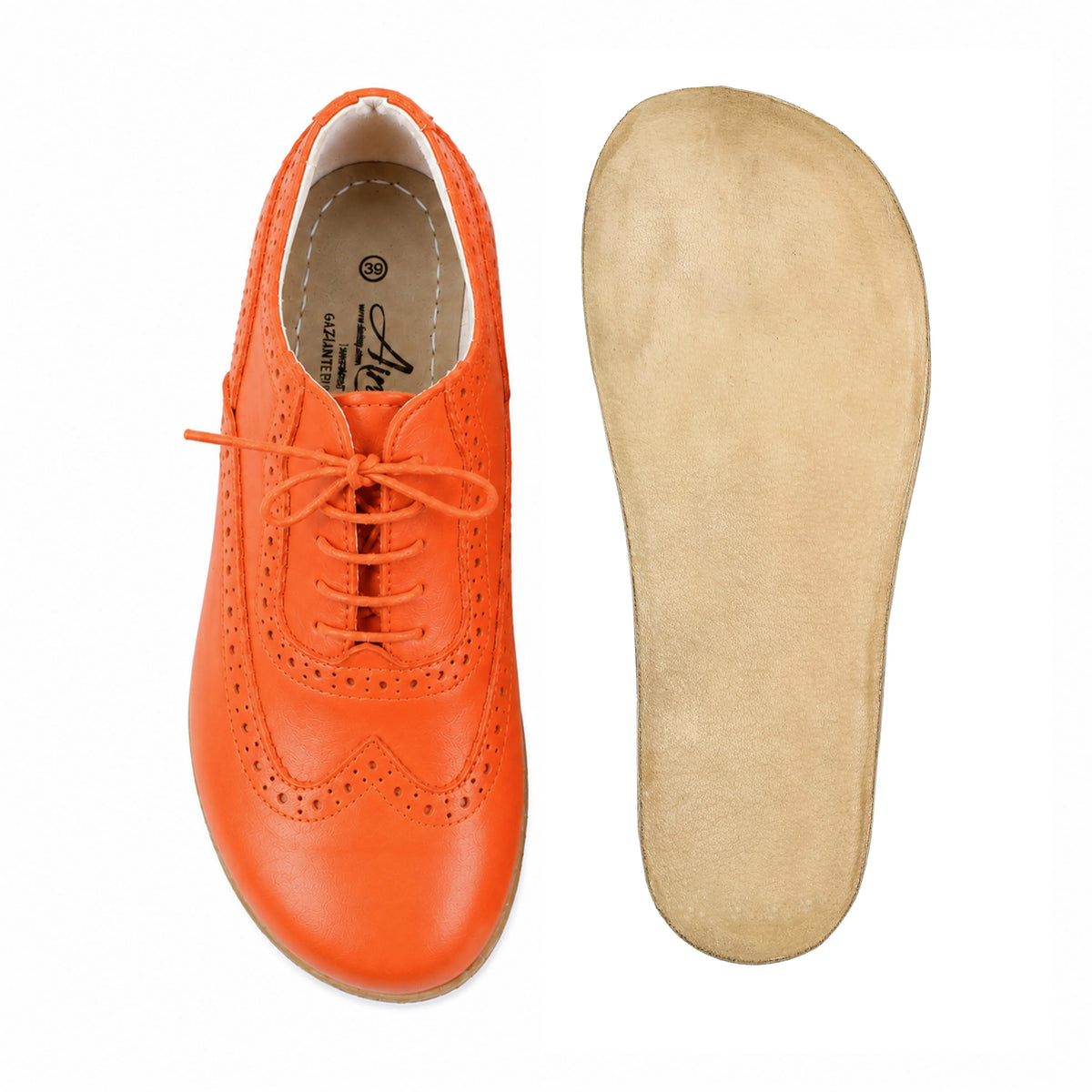 Smooth Barefoot Moccasin Shoes – Classic Sole — Leather Sole – Orange