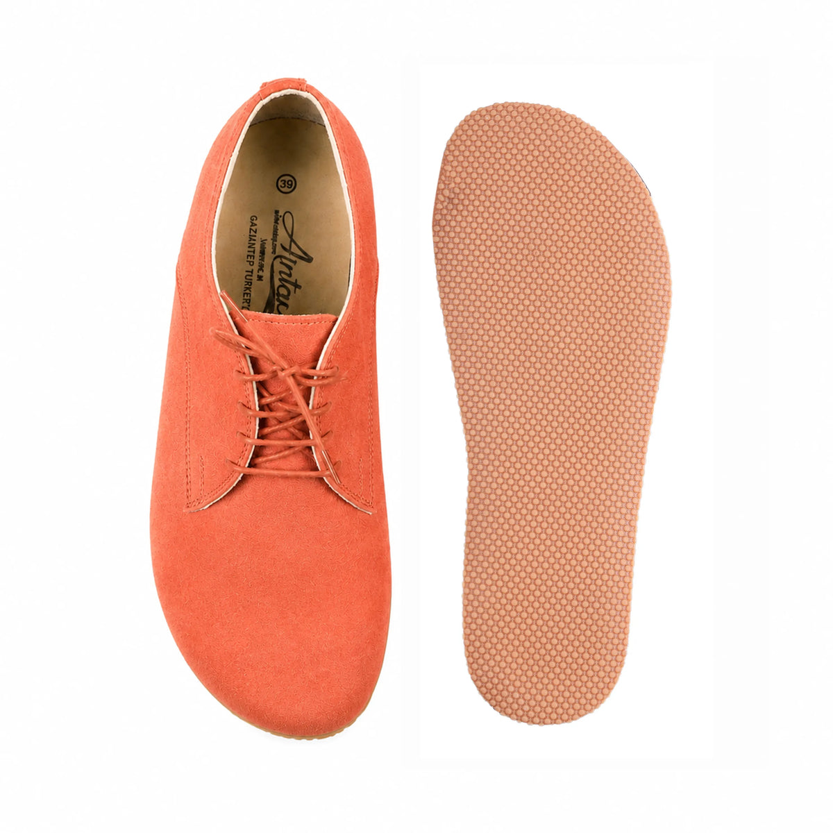 Suede Barefoot Oxford Shoes – Rubber Sole – Orange