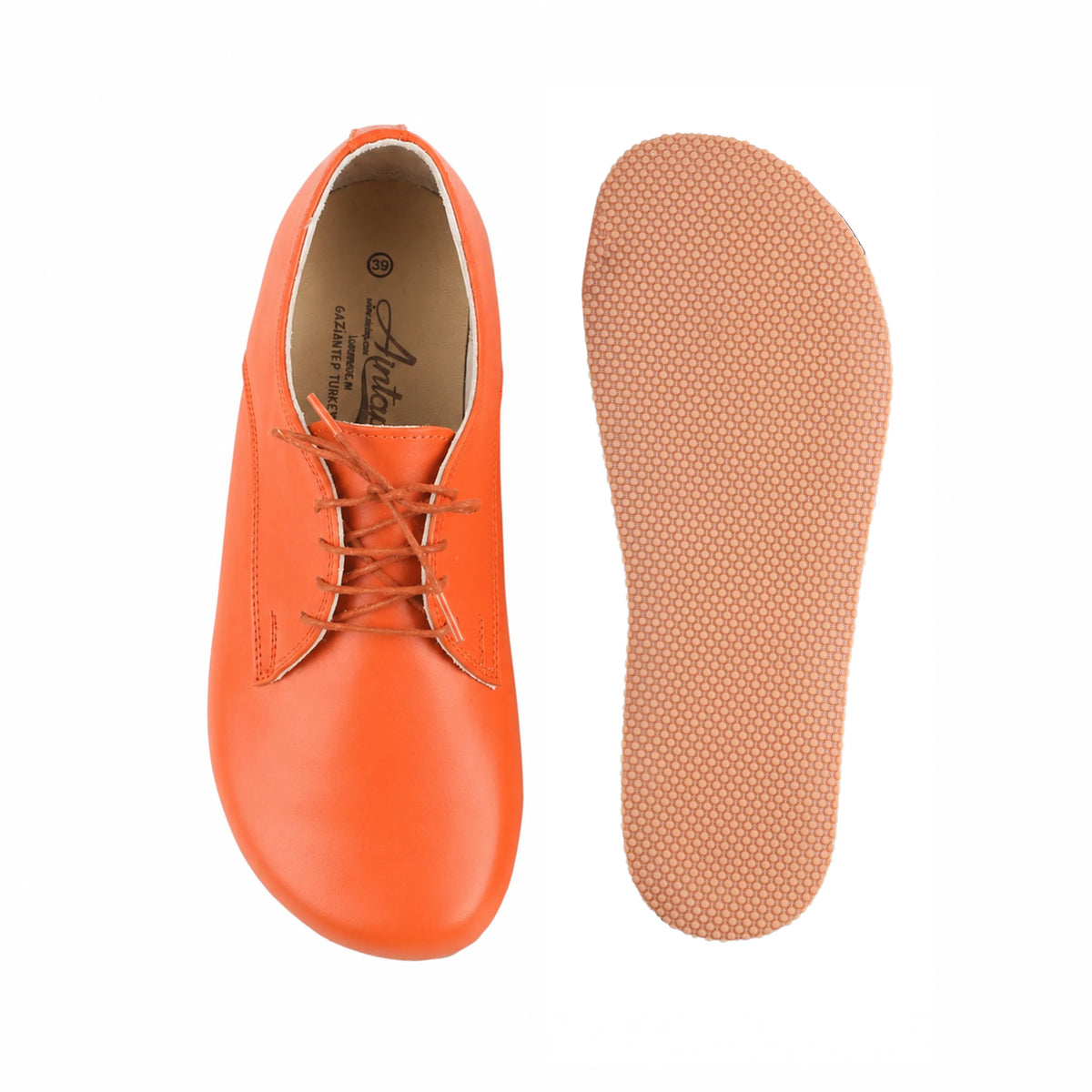 Smooth Barefoot Oxford Shoes – Rubber Sole – Orange