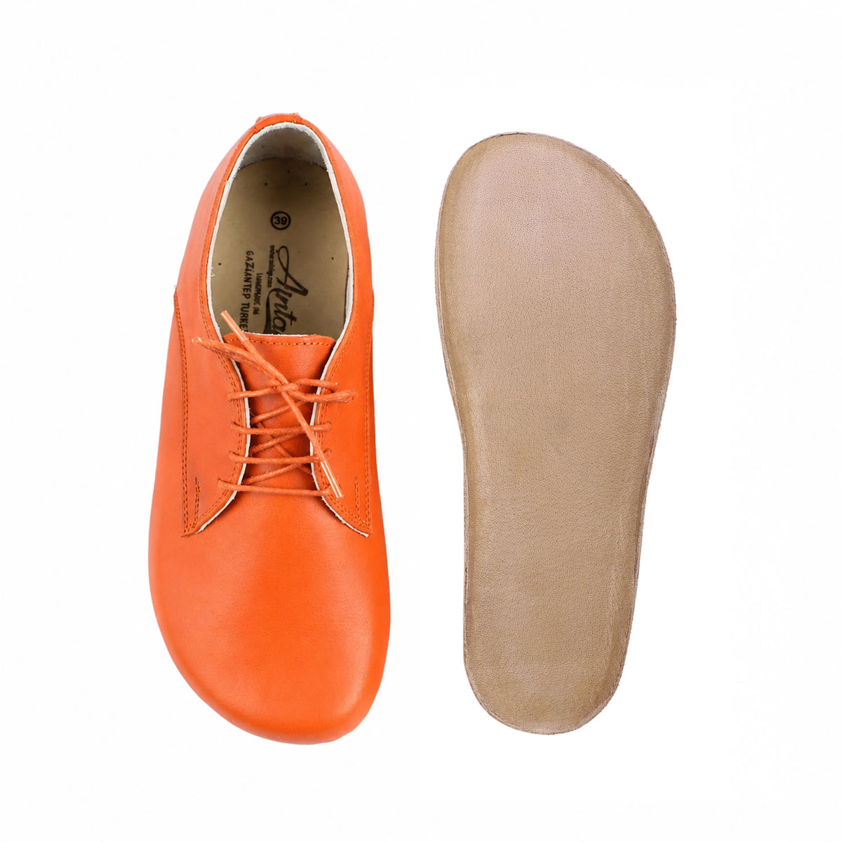 Smooth Barefoot Oxford Shoes – Classic Sole — Leather Sole – Orange