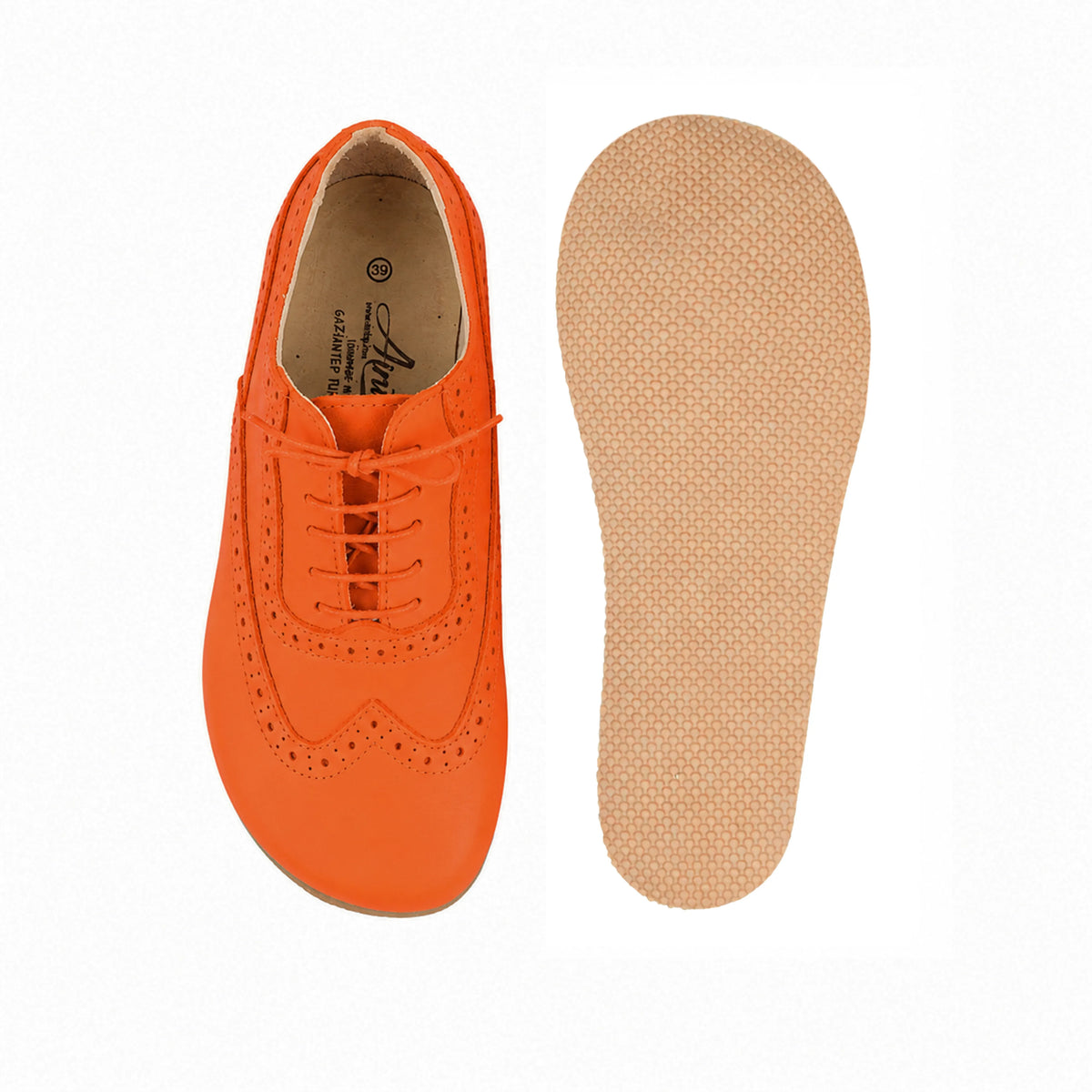 Smooth Barefoot Moccasin Shoes – Rubber Sole – Orange