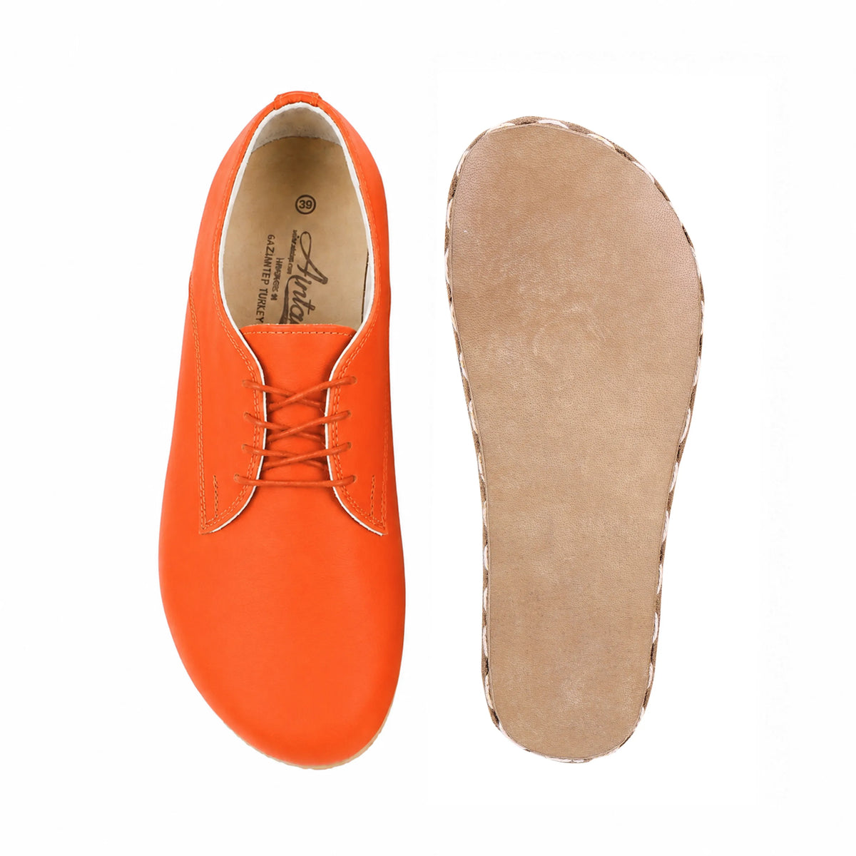 Smooth Barefoot Oxford Shoes — Leather Sole – Orange