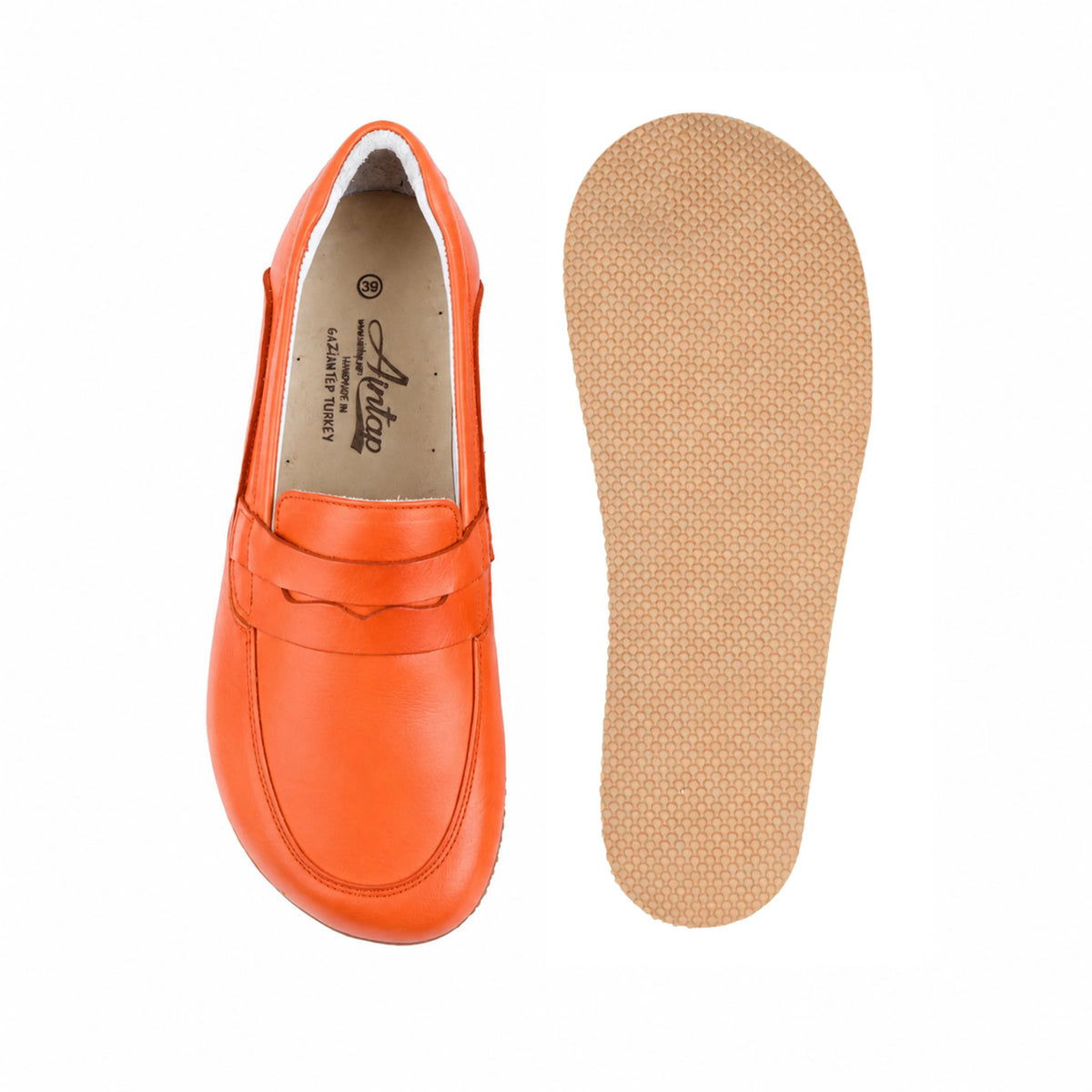 Smooth Barefoot Penny Loafer Shoes – Rubber Sole – Orange