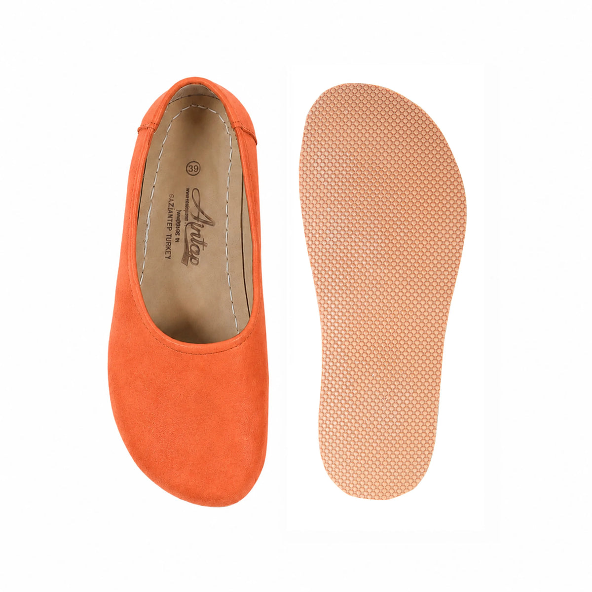 Suede Barefoot Ballet Shoes – Rubber Sole – Orange