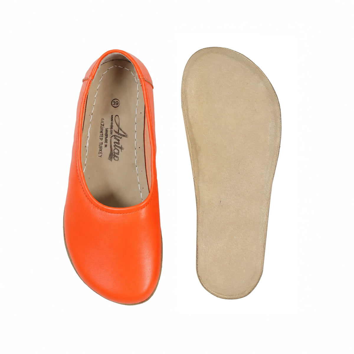 Smooth Barefoot Ballet Shoes – Classic Sole — Leather Sole – Orange