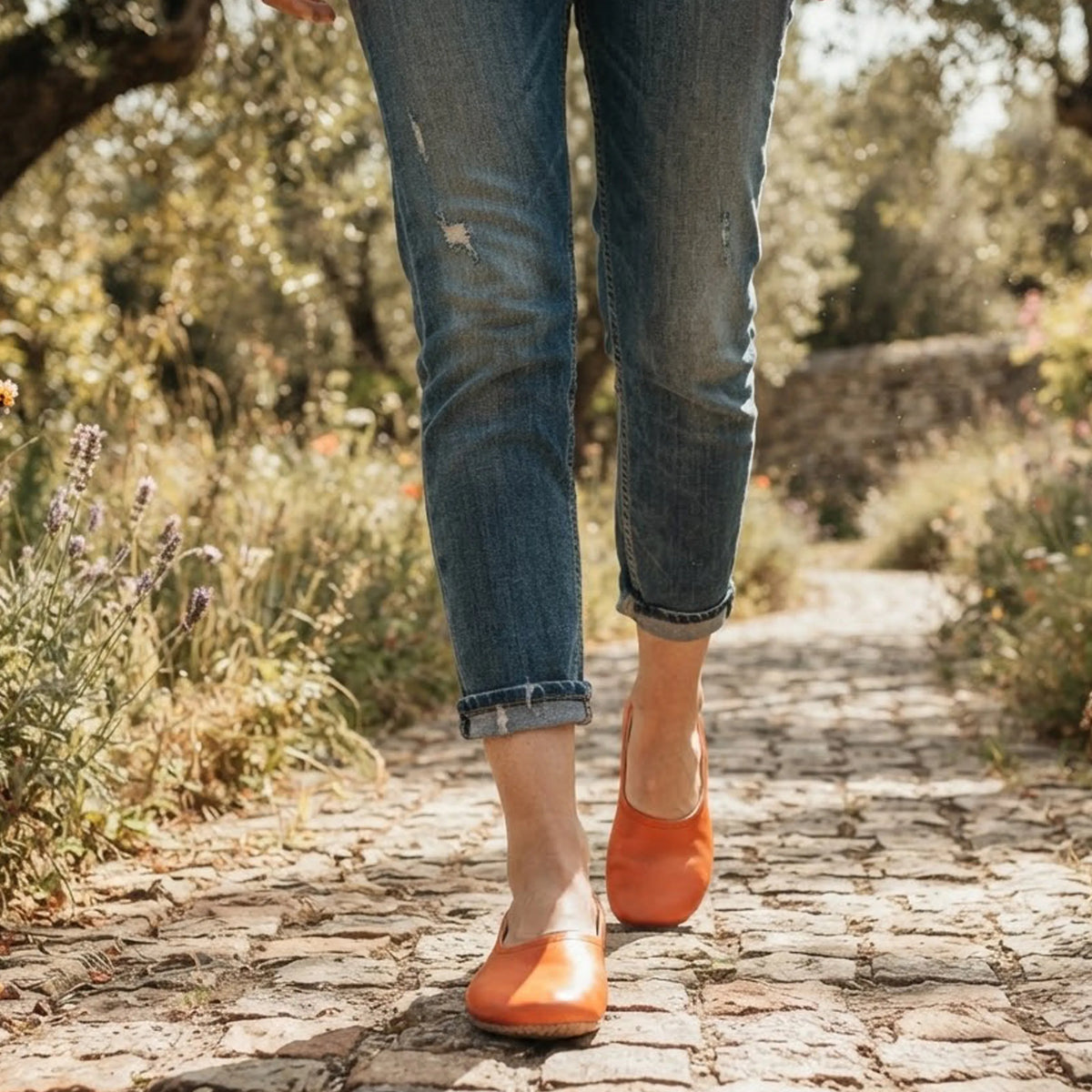 Smooth Barefoot Ballet Shoes – Rubber Sole – Orange