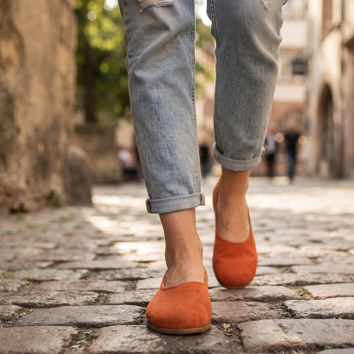 Suede Barefoot Ballet Shoes – Classic Sole — Leather Sole – Orange