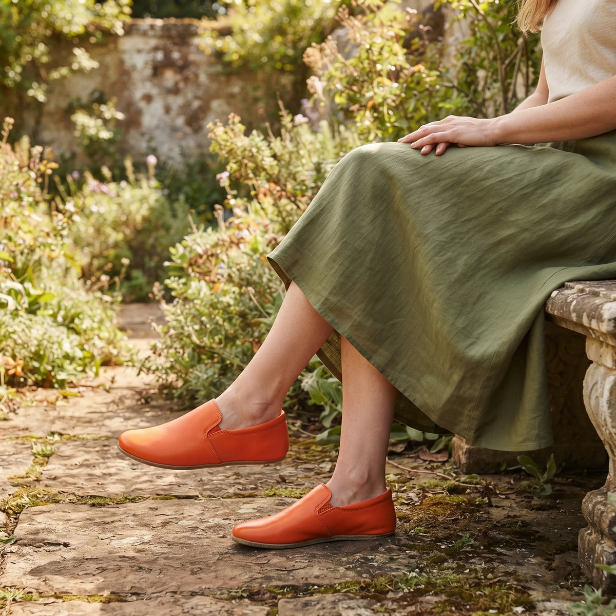 Smooth Barefoot Slip-On Shoes – Classic Sole — Leather Sole – Orange