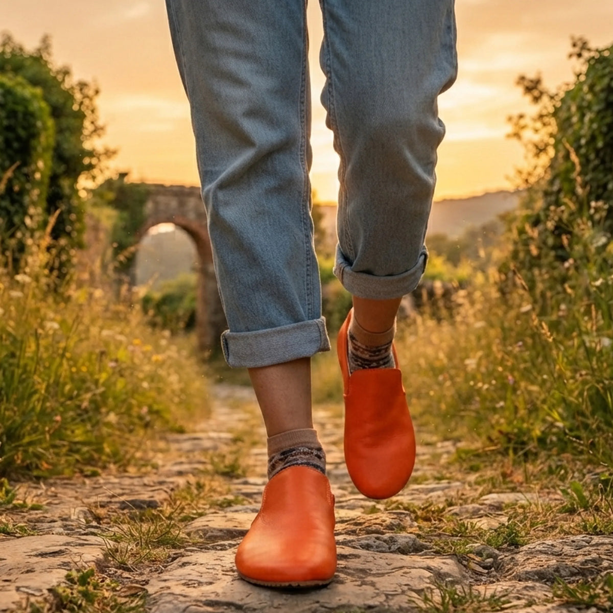 Smooth Barefoot Slip-On Shoes – Rubber Sole – Orange