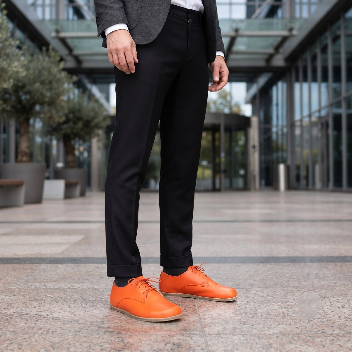 Smooth Barefoot Oxford Shoes – Classic Sole — Leather Sole – Orange