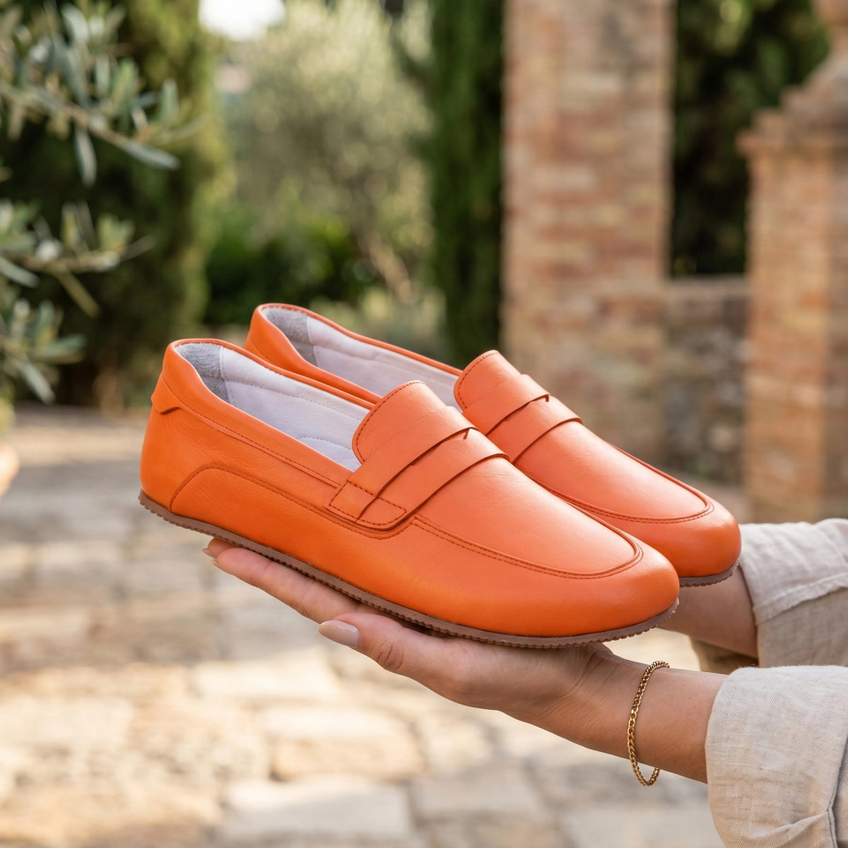 Smooth Barefoot Penny Loafer Shoes – Rubber Sole – Orange