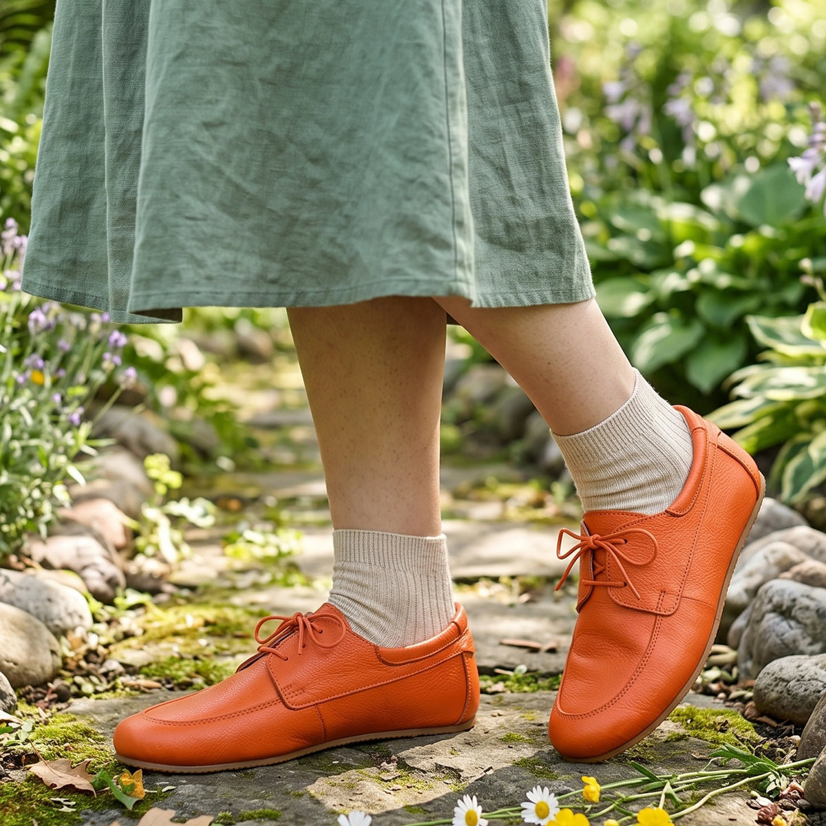 Smooth Barefoot Laces Penny Loafer Shoes – Rubber Sole – Orange