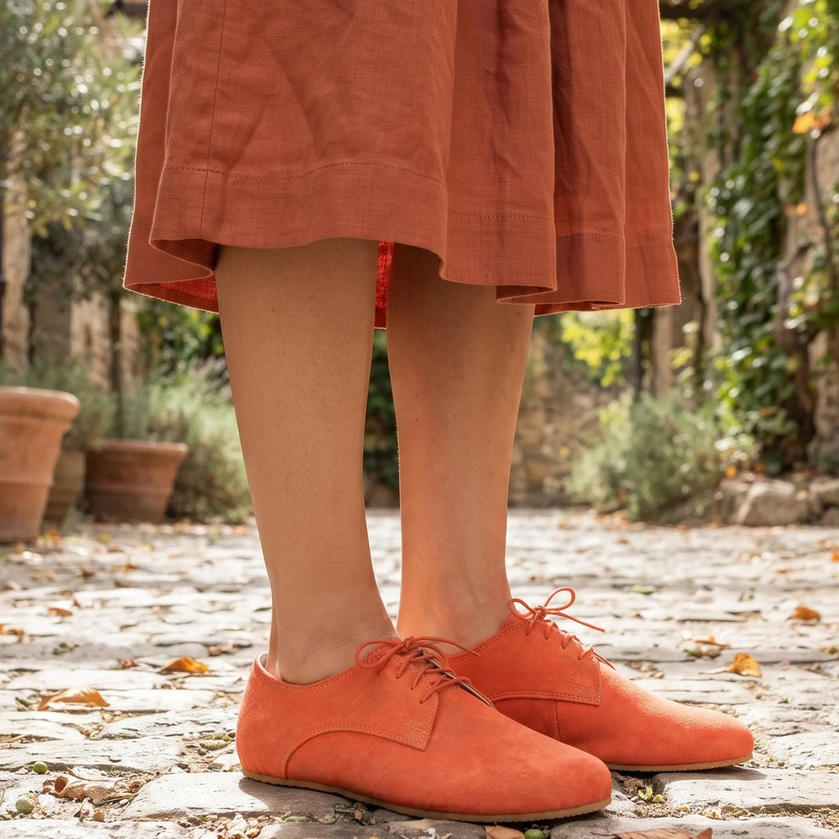 Suede Barefoot Oxford Shoes – Rubber Sole – Orange