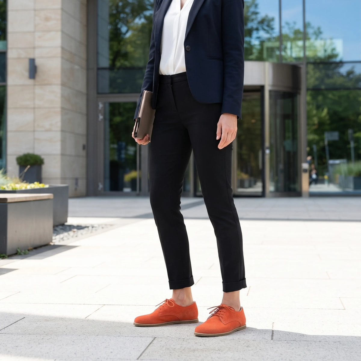 Suede Barefoot Oxford Shoes – Classic Sole — Leather Sole – Orange