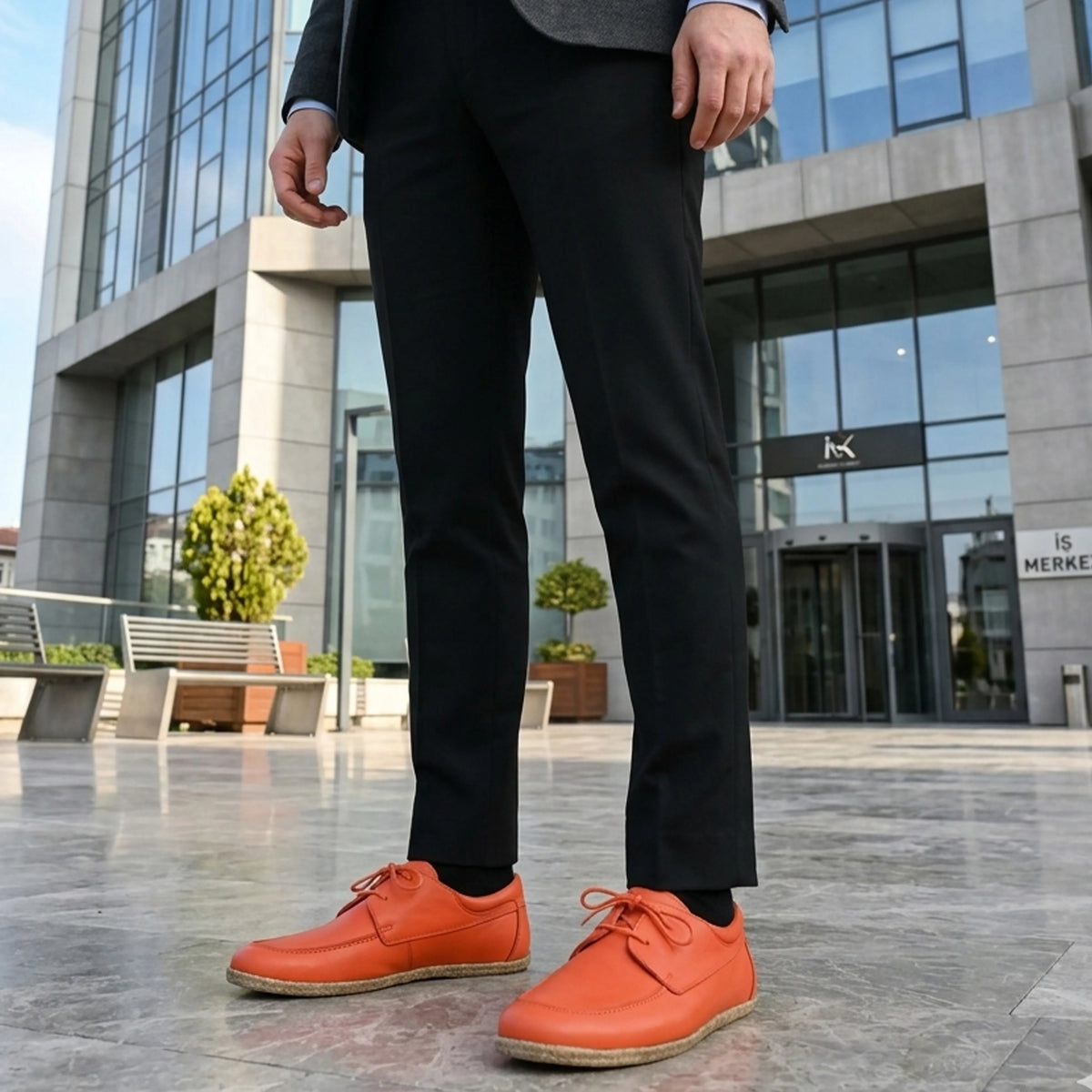 Smooth Barefoot Laces Penny Loafer Shoes – Classic Sole — Leather Sole – Orange