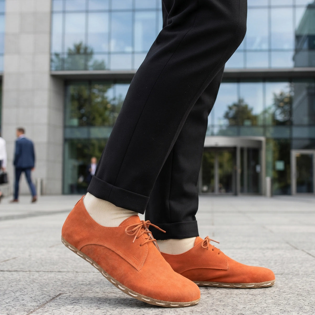 Suede Barefoot Oxford Shoes — Leather Sole – Orange