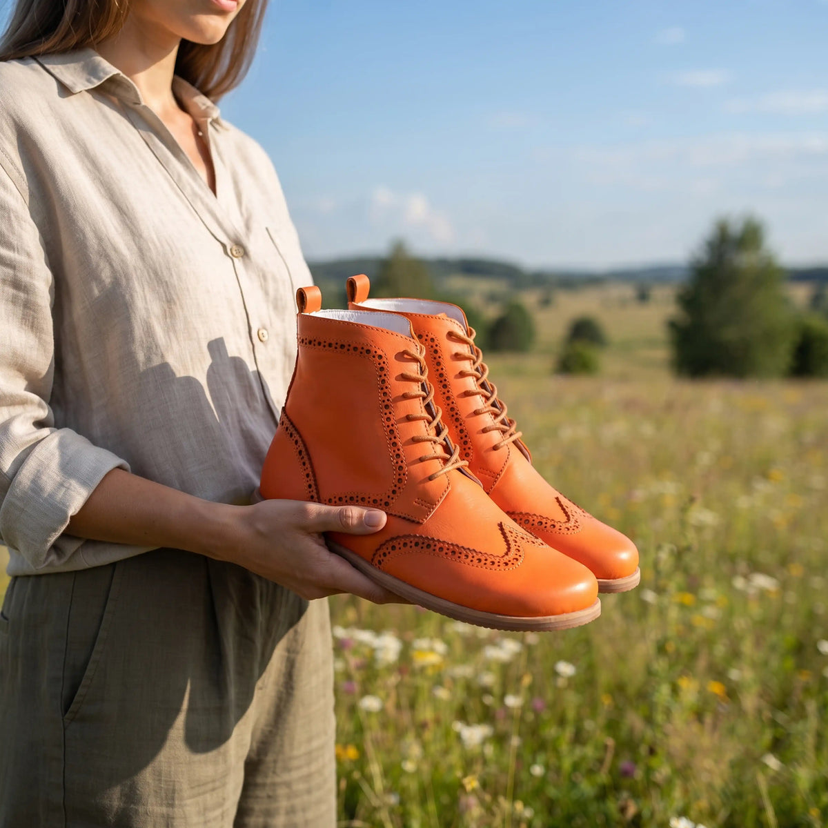 Smooth Barefoot Moccasin Boots Shoes – Eva Outsole – Orange