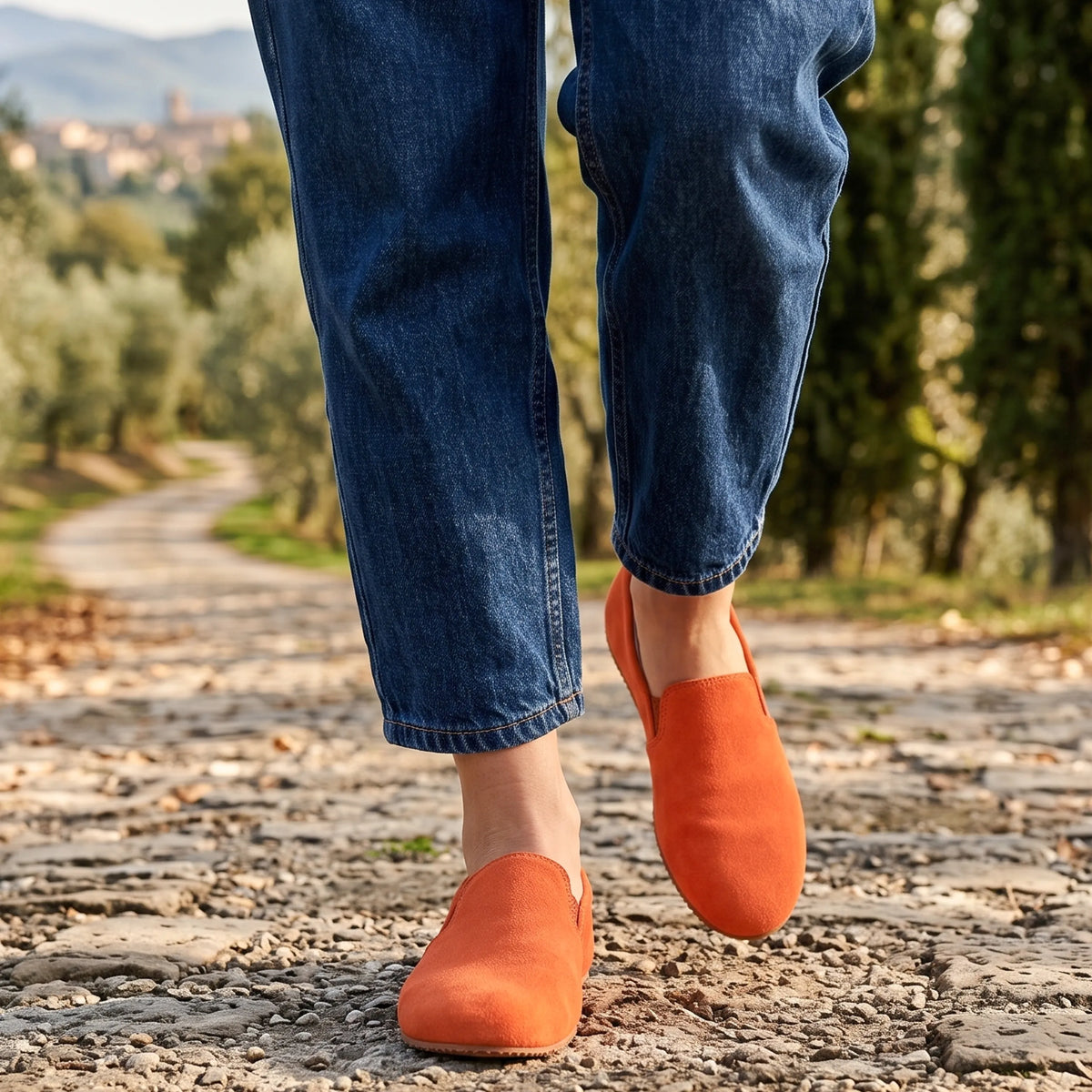 Suede Barefoot Slip-On Shoes – Rubber Sole – Orange