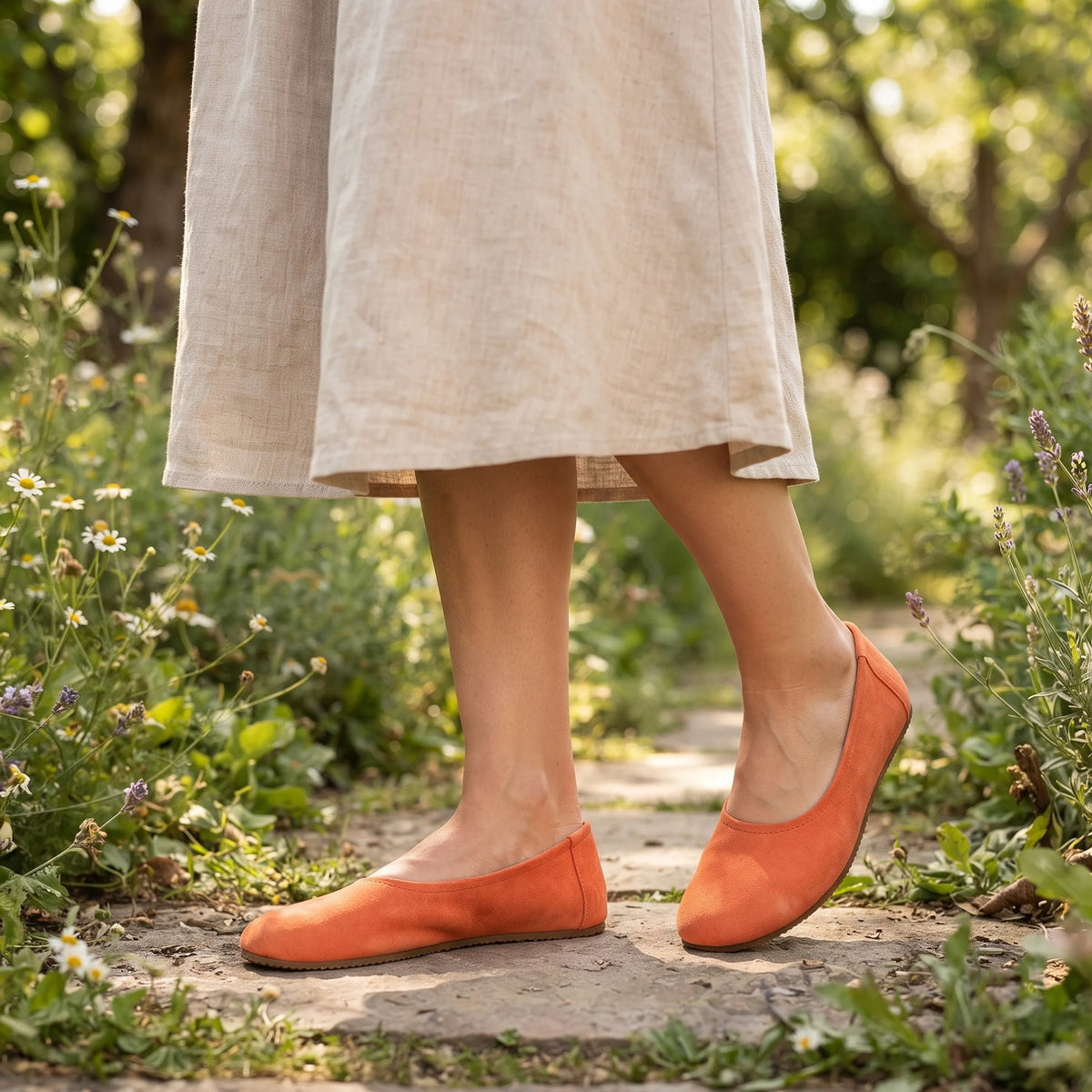 Suede Barefoot Ballet Shoes – Rubber Sole – Orange
