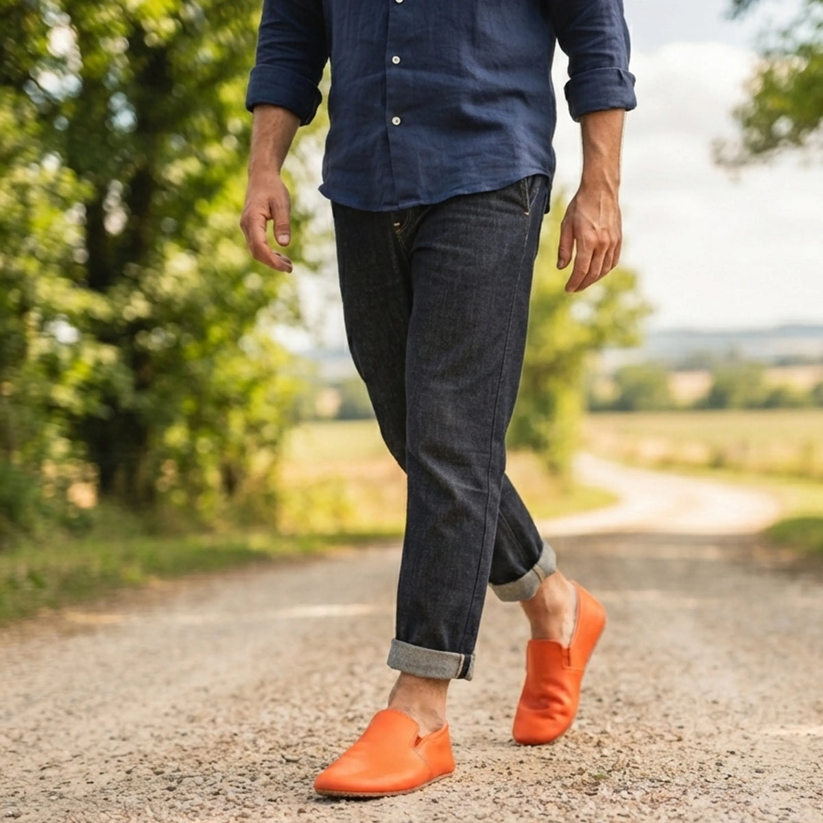 Smooth Barefoot Slip-On Shoes – Rubber Sole – Orange